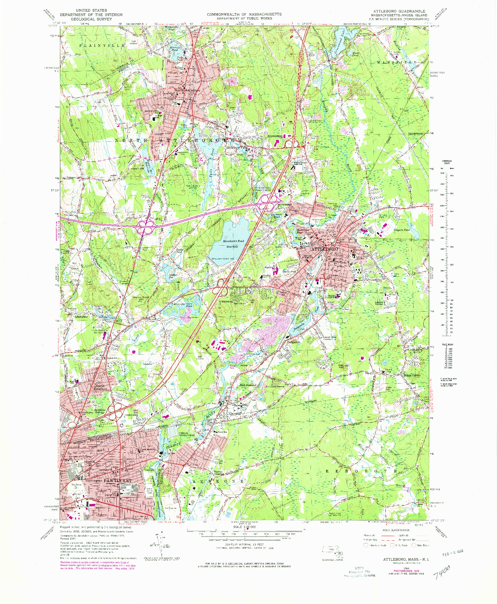 USGS 1:25000-SCALE QUADRANGLE FOR ATTLEBORO, MA 1964