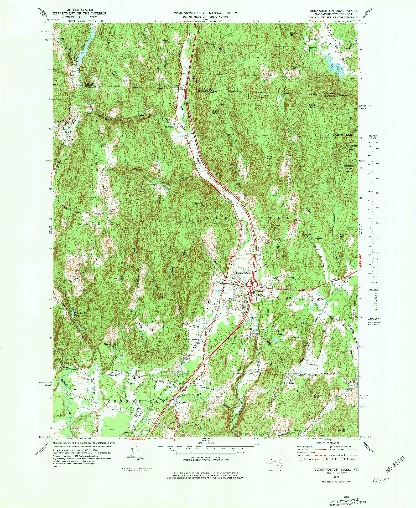 USGS 1:25000-SCALE QUADRANGLE FOR BERNARDSTON, MA 1977