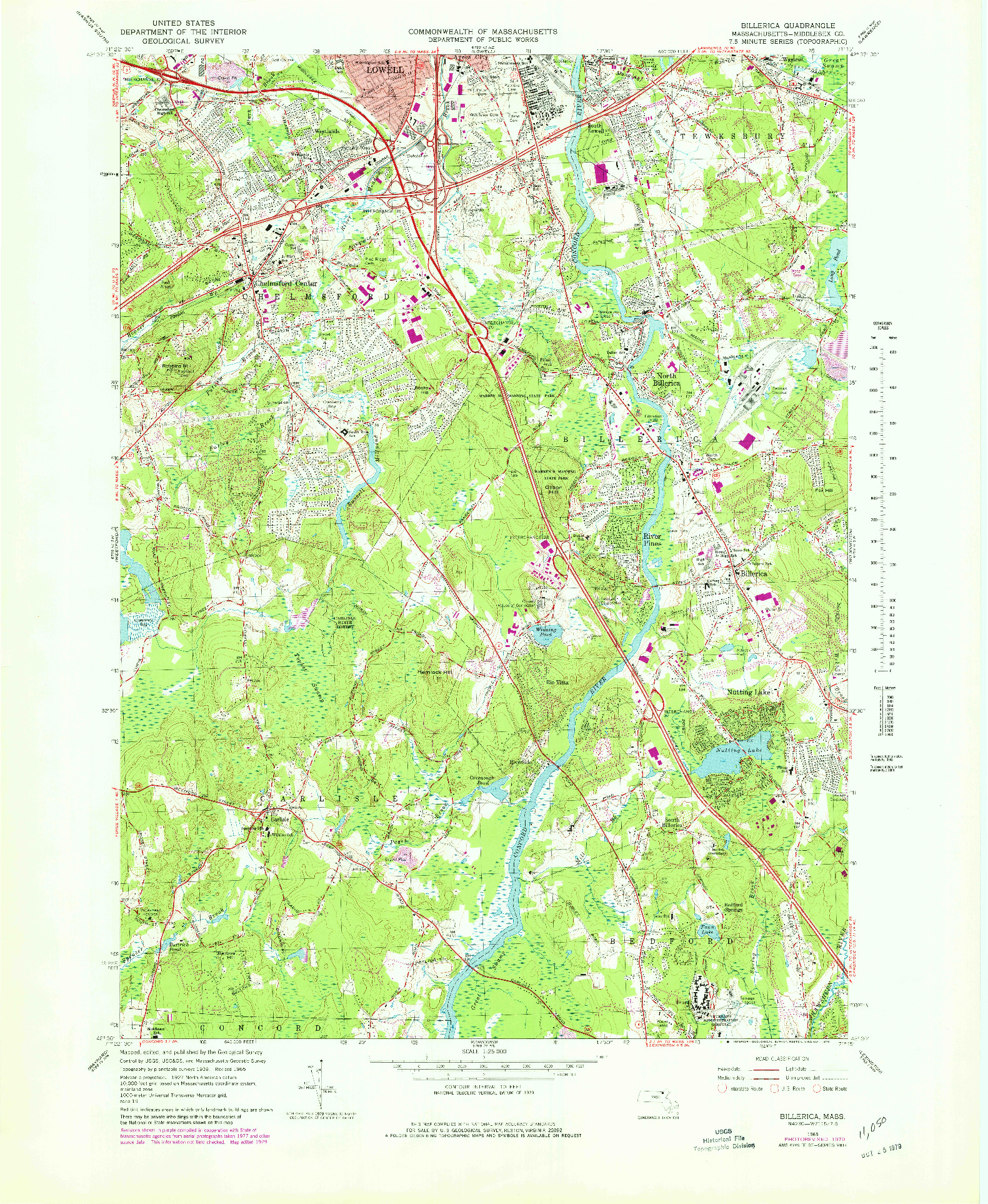 USGS 1:25000-SCALE QUADRANGLE FOR BILLERICA, MA 1965
