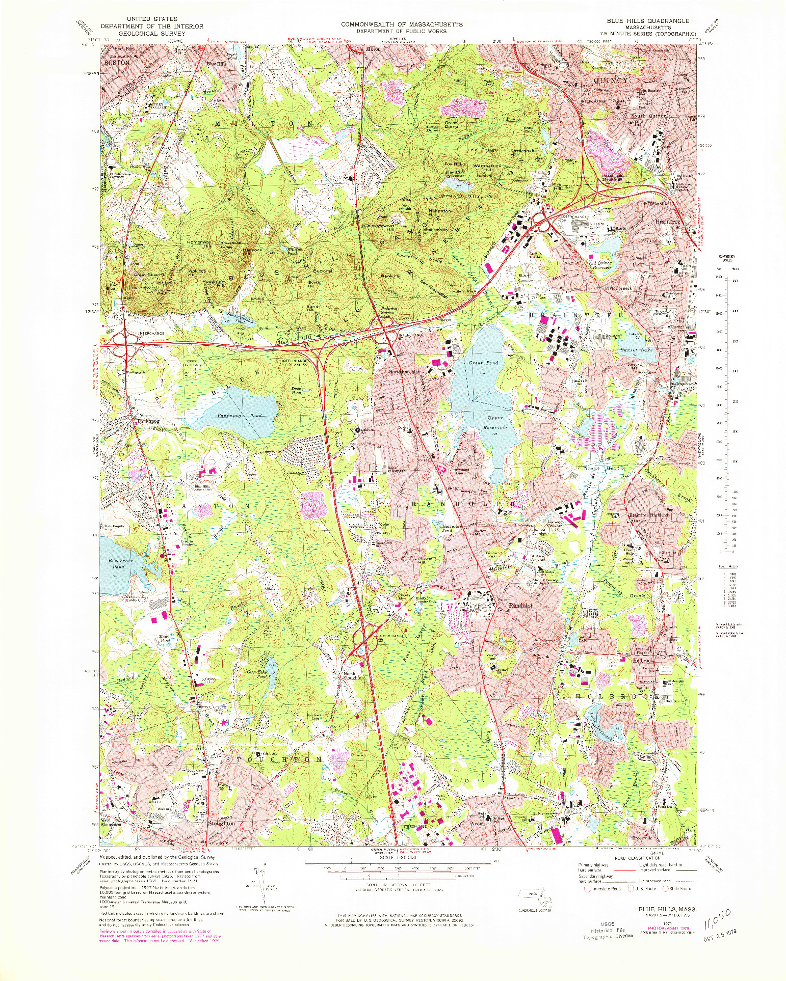 USGS 1:25000-SCALE QUADRANGLE FOR BLUE HILLS, MA 1971