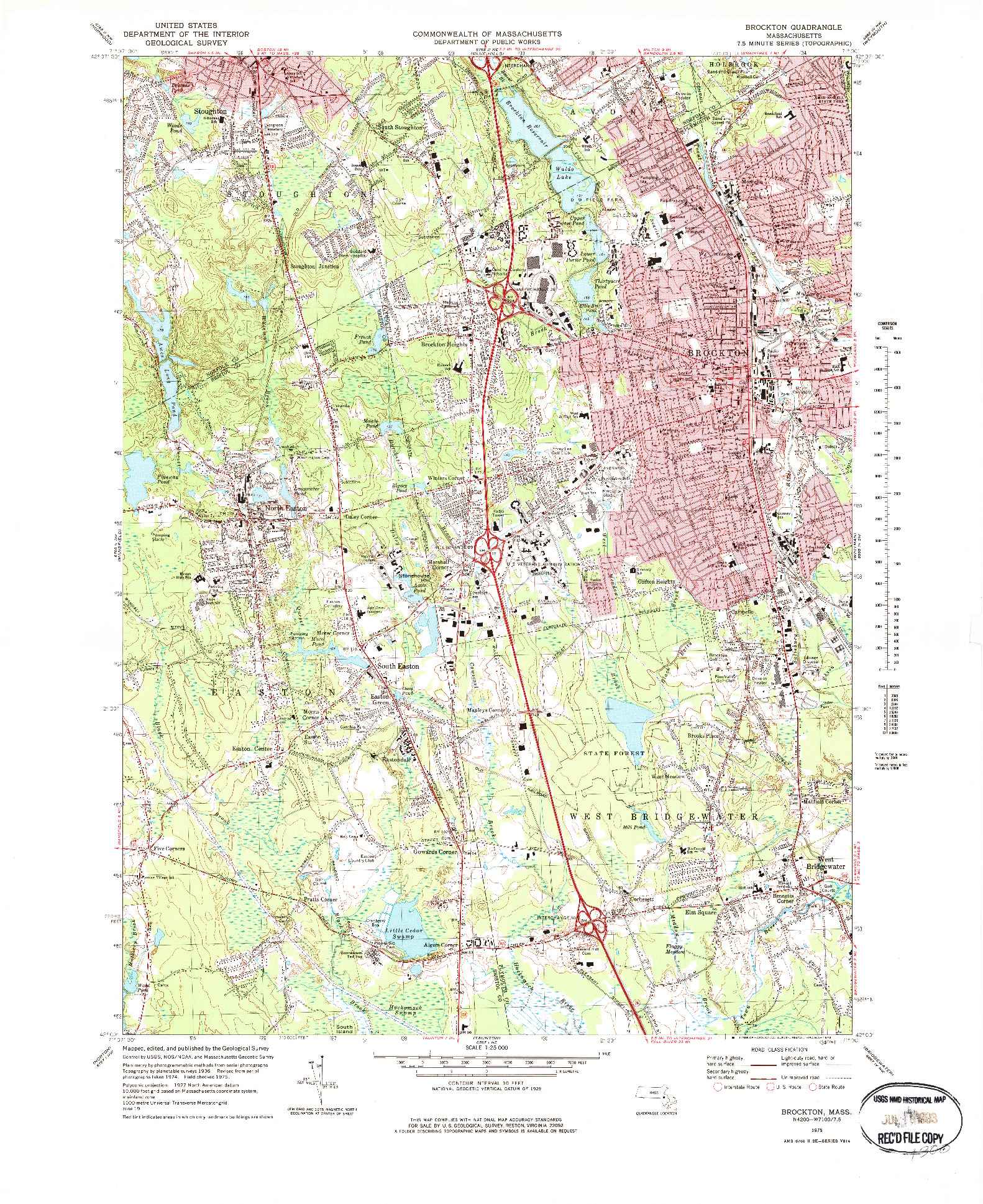 USGS 1:25000-SCALE QUADRANGLE FOR BROCKTON, MA 1975