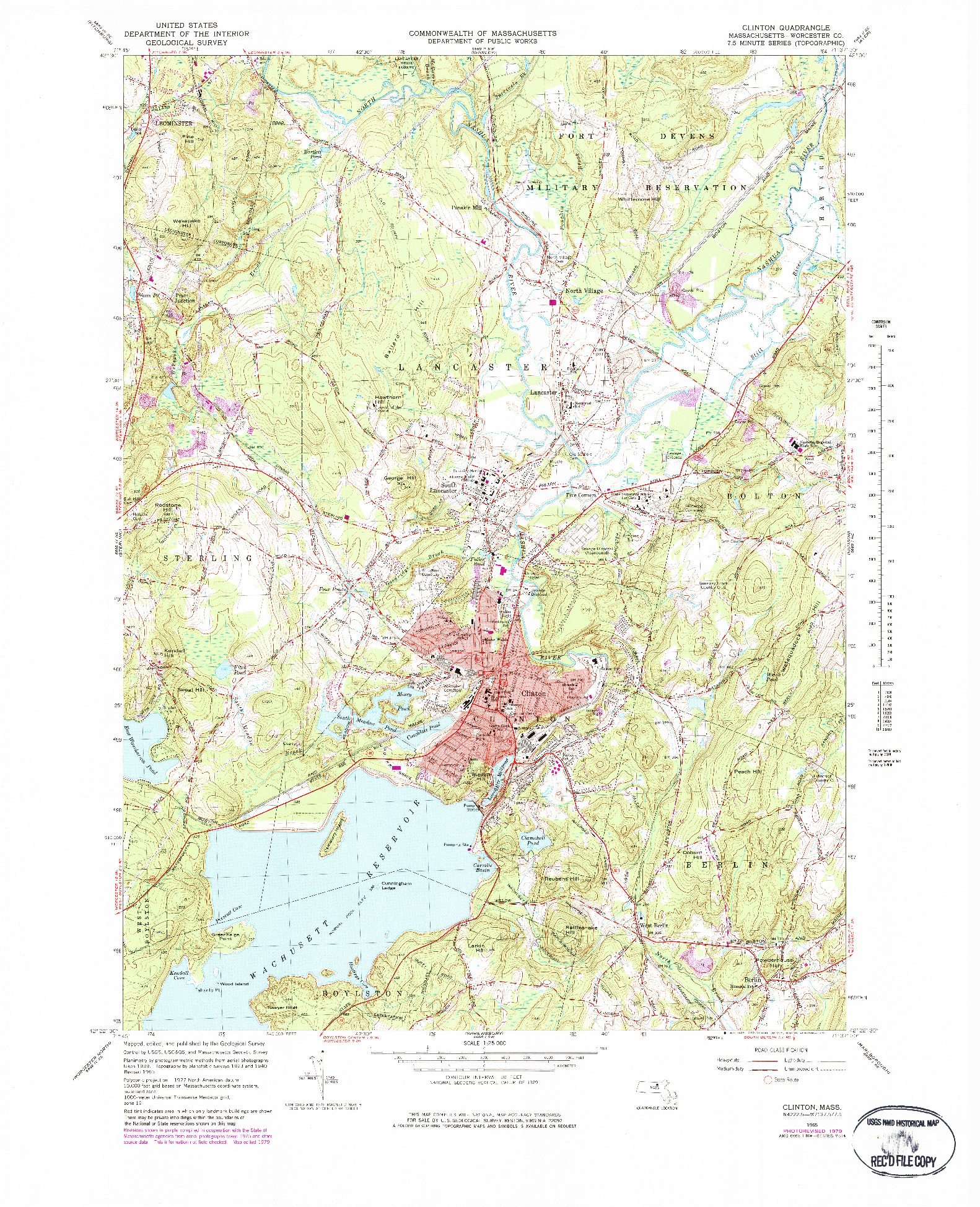 USGS 1:25000-SCALE QUADRANGLE FOR CLINTON, MA 1965