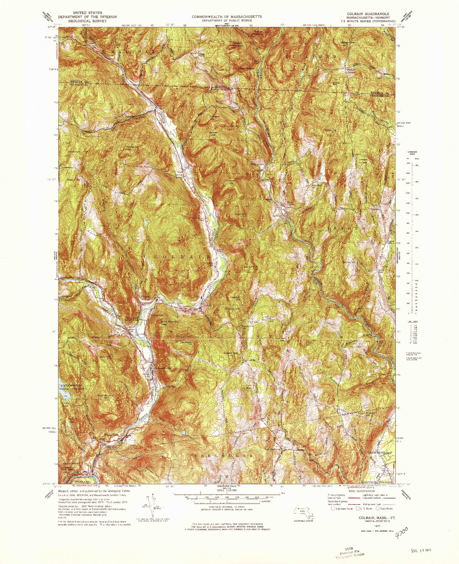 USGS 1:25000-SCALE QUADRANGLE FOR COLRAIN, MA 1977