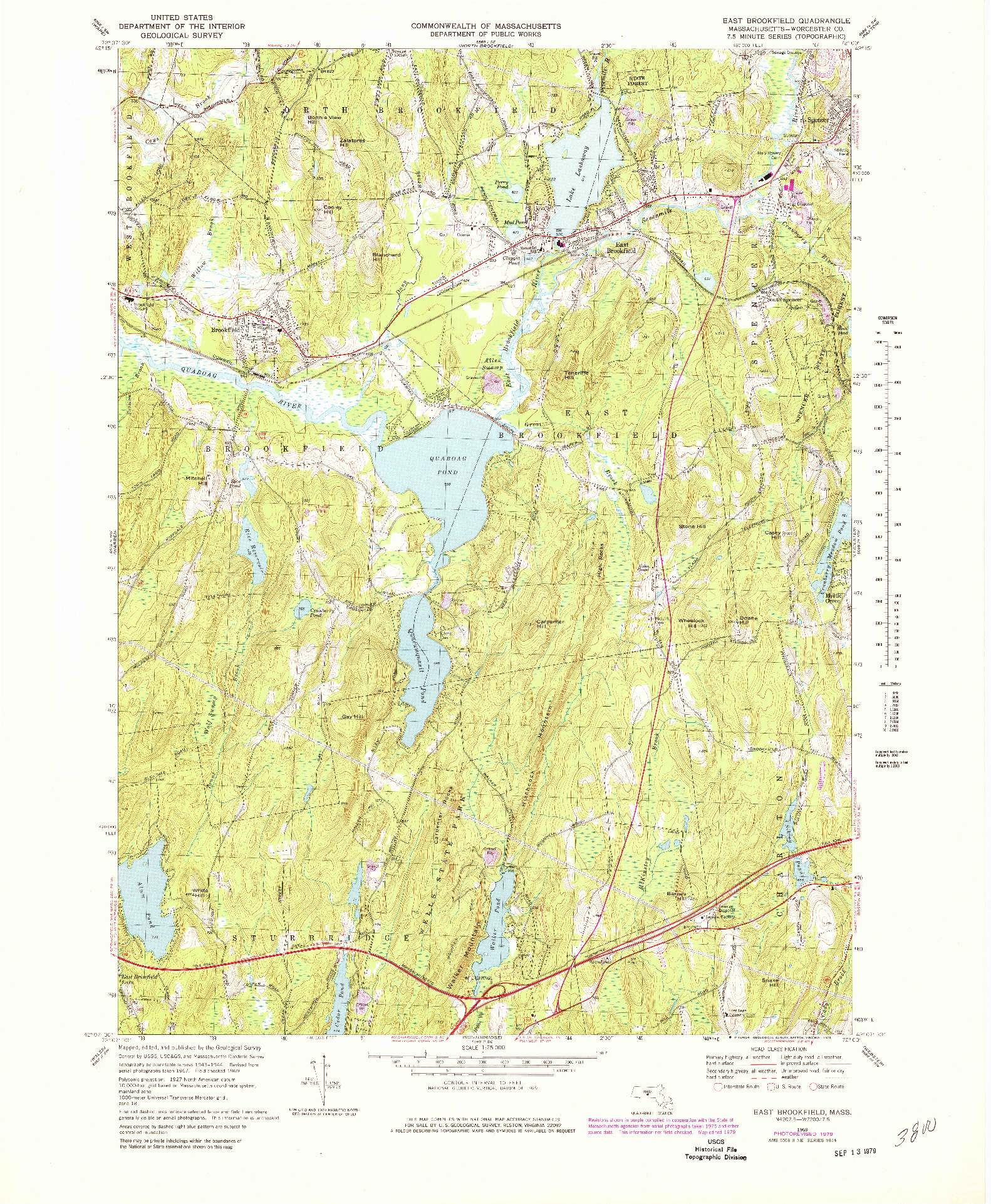 USGS 1:25000-SCALE QUADRANGLE FOR EAST BROOKFIELD, MA 1969