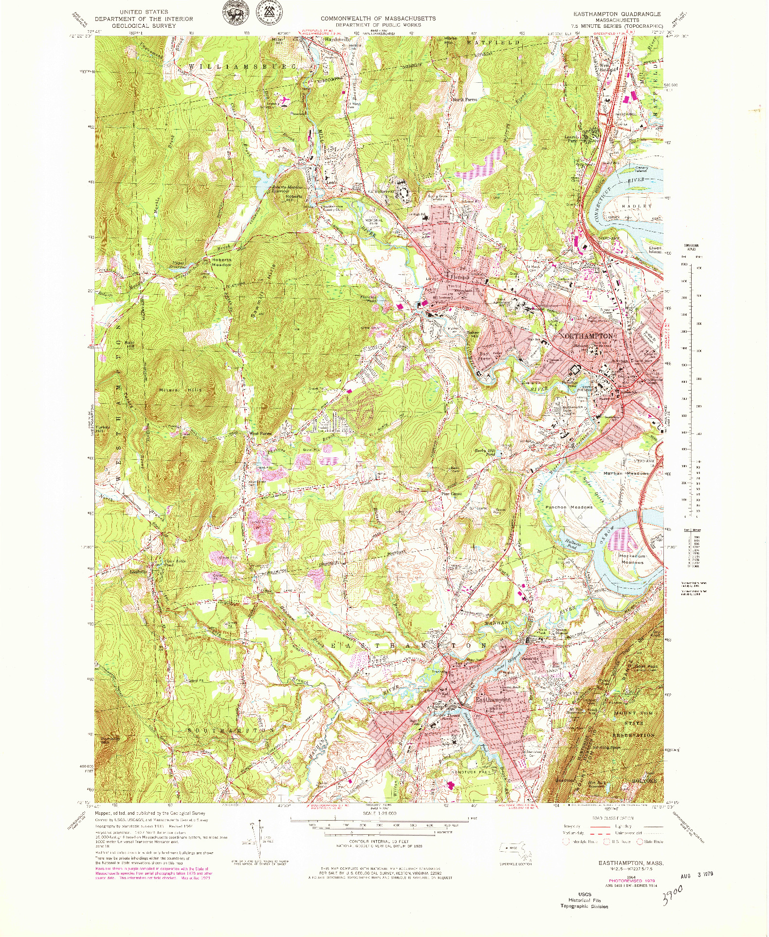 USGS 1:25000-SCALE QUADRANGLE FOR EASTHAMPTON, MA 1964