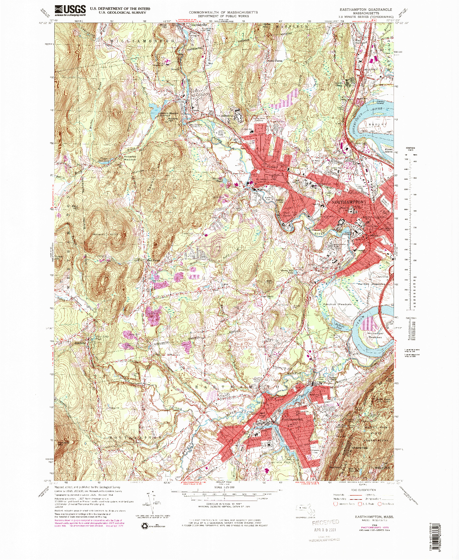 USGS 1:25000-SCALE QUADRANGLE FOR EASTHAMPTON, MA 1964