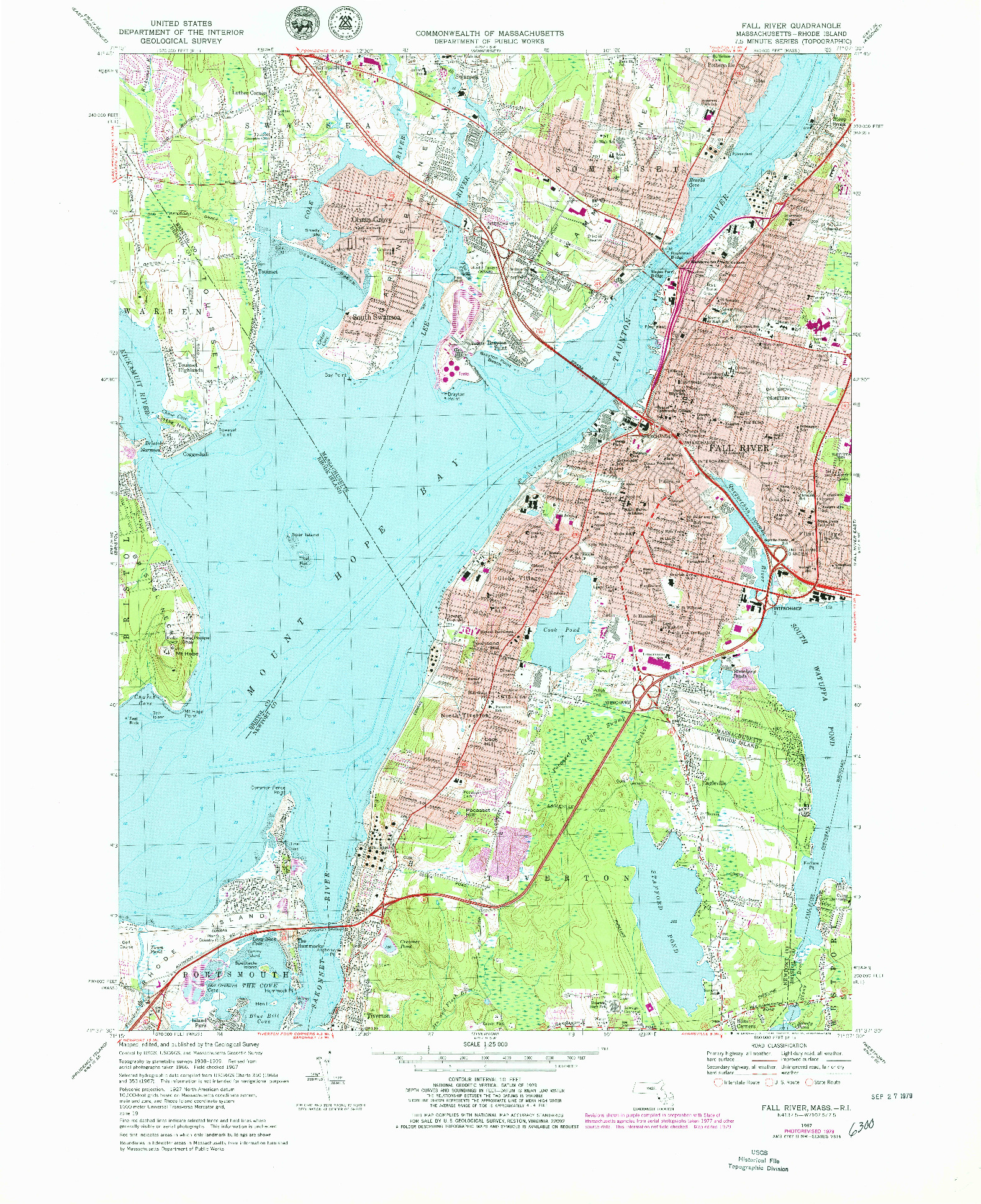 USGS 1:25000-SCALE QUADRANGLE FOR FALL RIVER, MA 1967