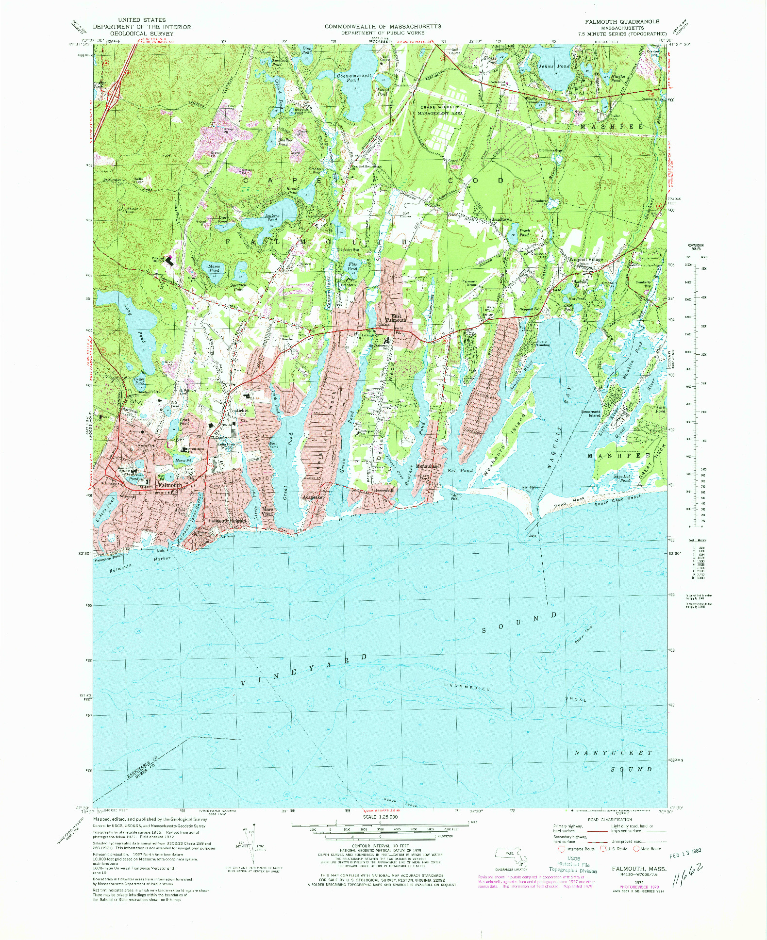 USGS 1:25000-SCALE QUADRANGLE FOR FALMOUTH, MA 1972