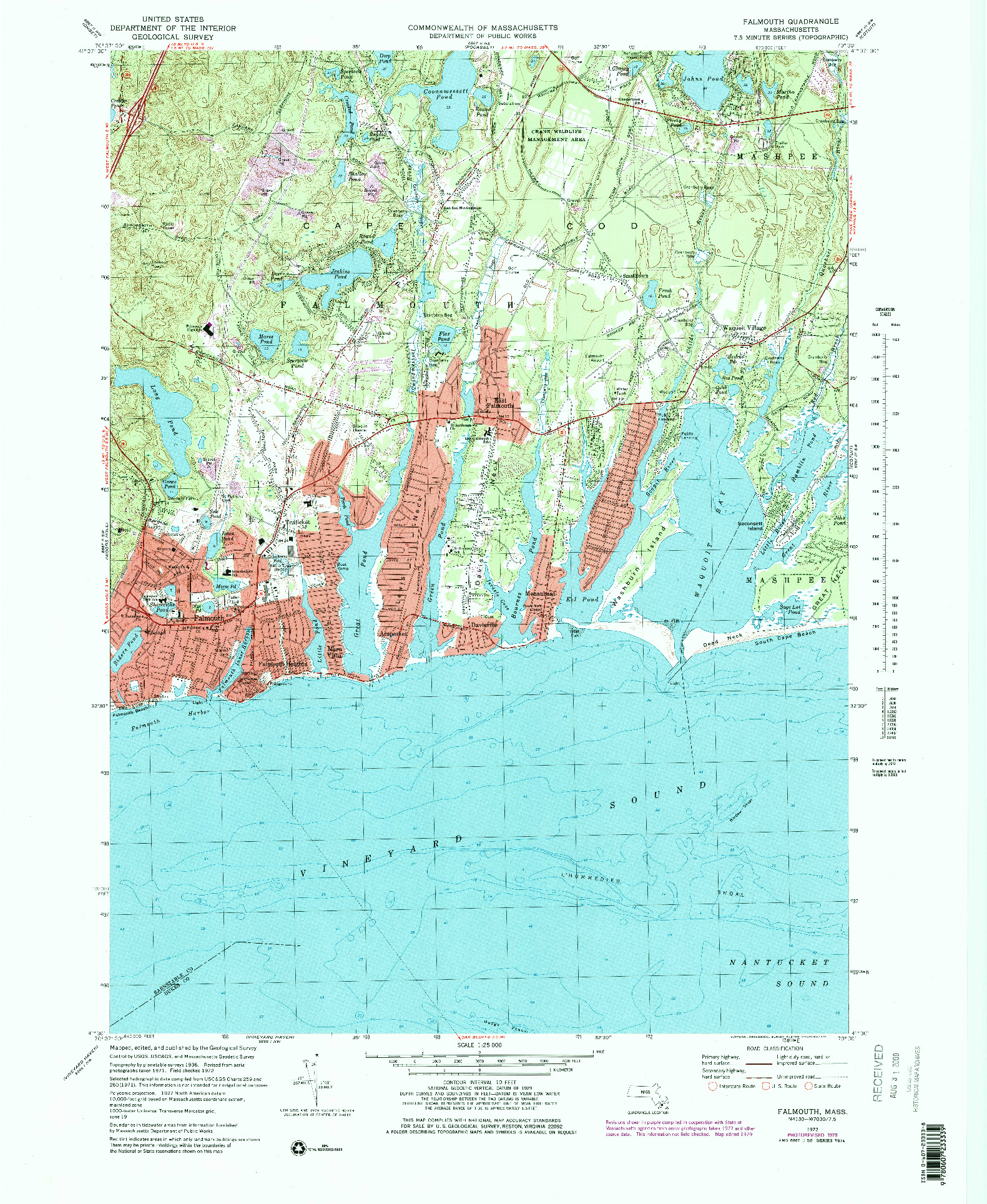 USGS 1:25000-SCALE QUADRANGLE FOR FALMOUTH, MA 1972