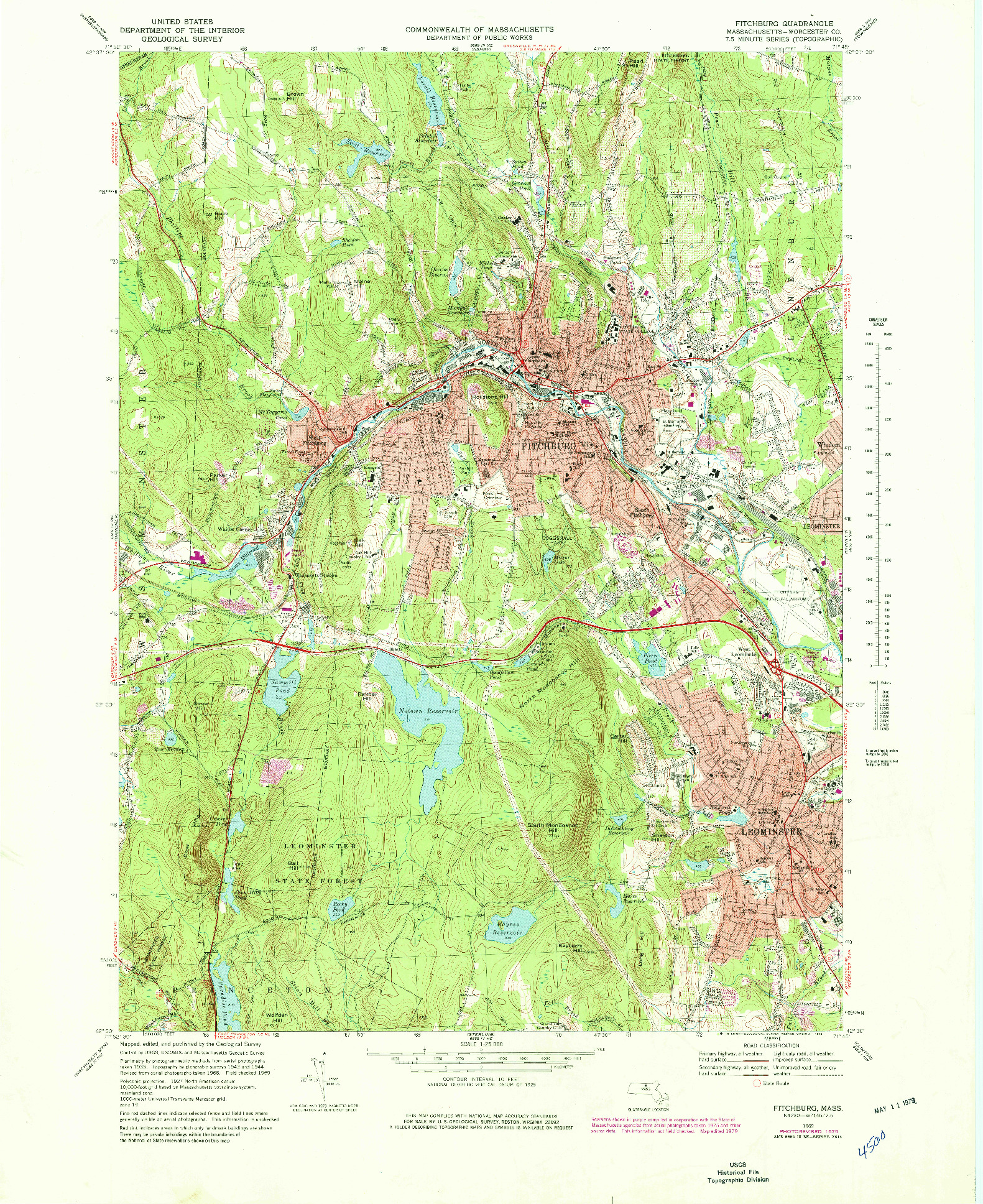 USGS 1:25000-SCALE QUADRANGLE FOR FITCHBURG, MA 1969