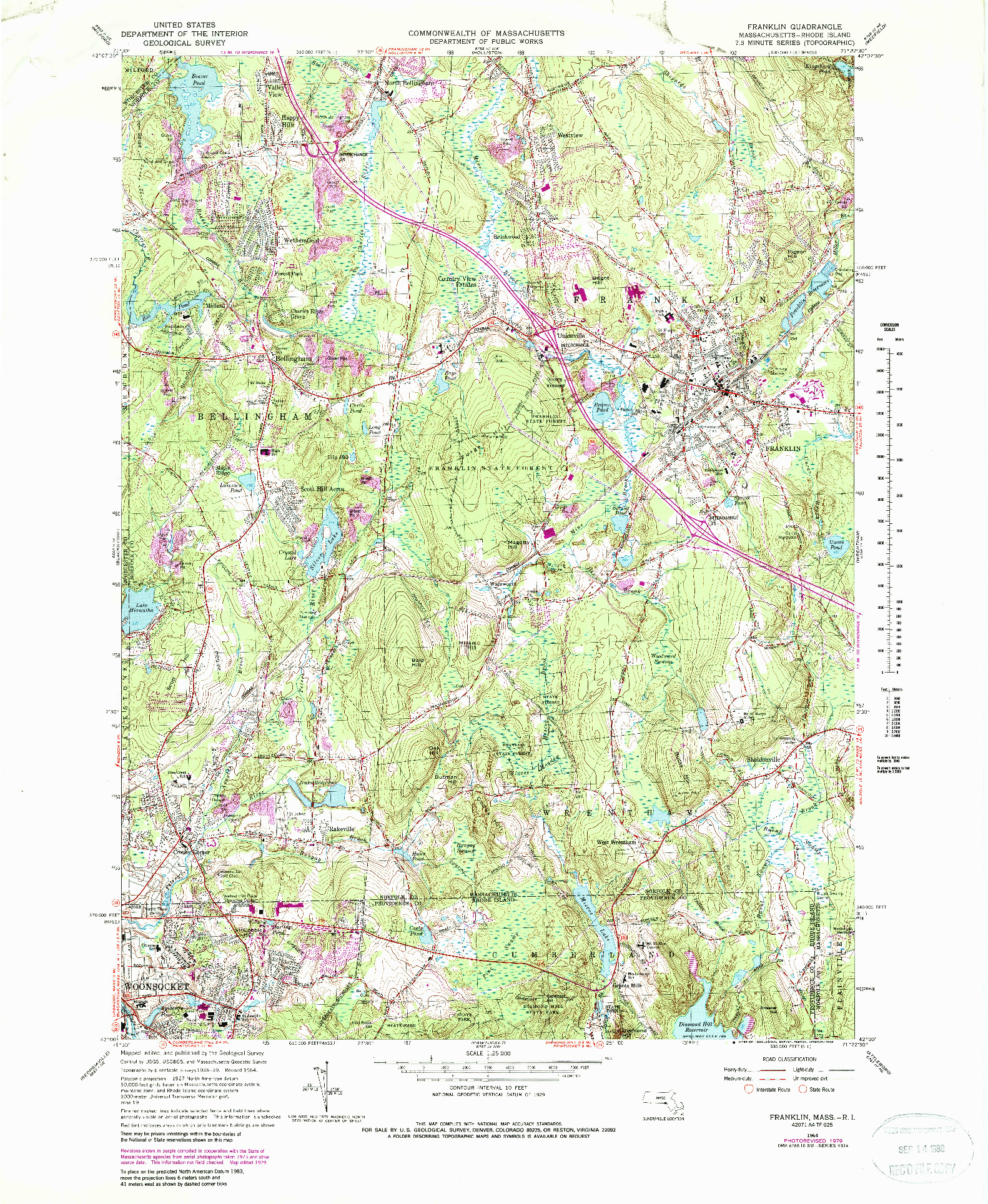 USGS 1:25000-SCALE QUADRANGLE FOR FRANKLIN, MA 1965