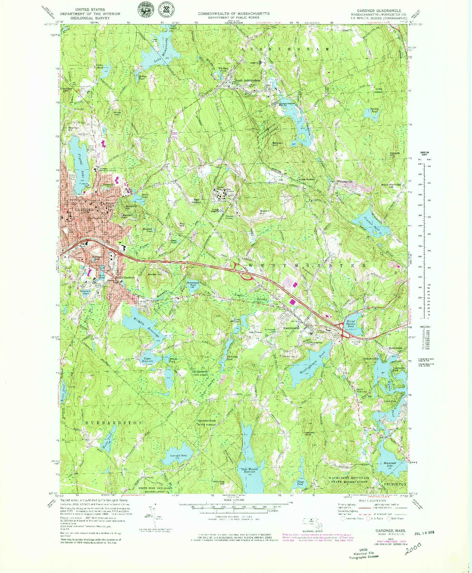 USGS 1:25000-SCALE QUADRANGLE FOR GARDNER, MA 1970