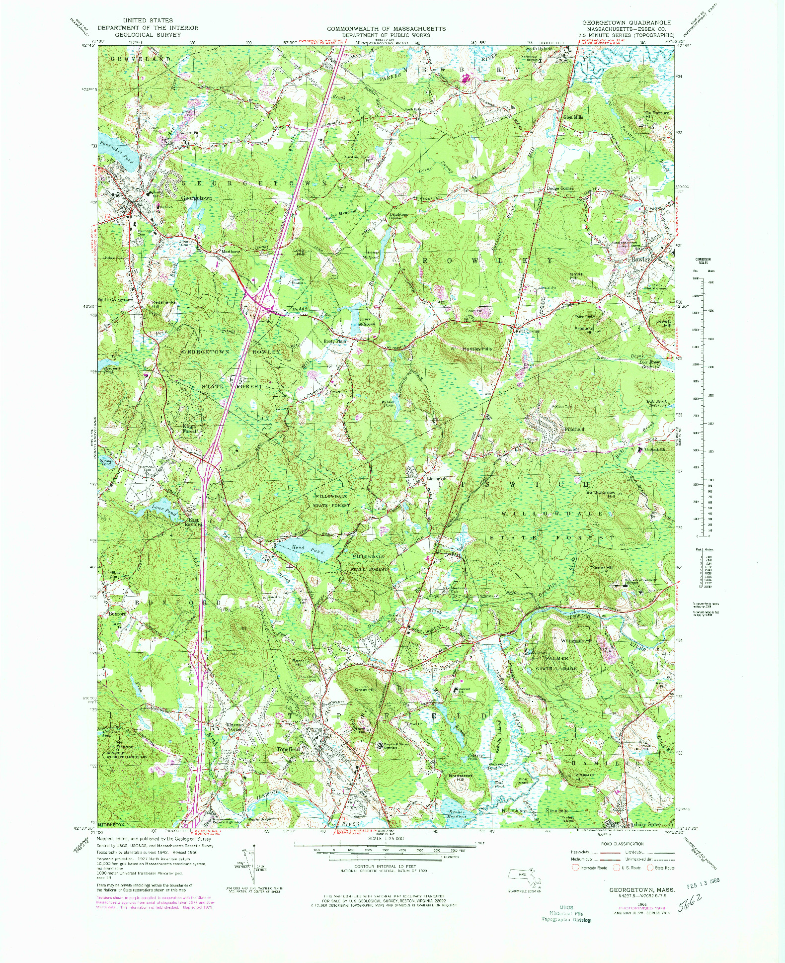 USGS 1:25000-SCALE QUADRANGLE FOR GEORGETOWN, MA 1966