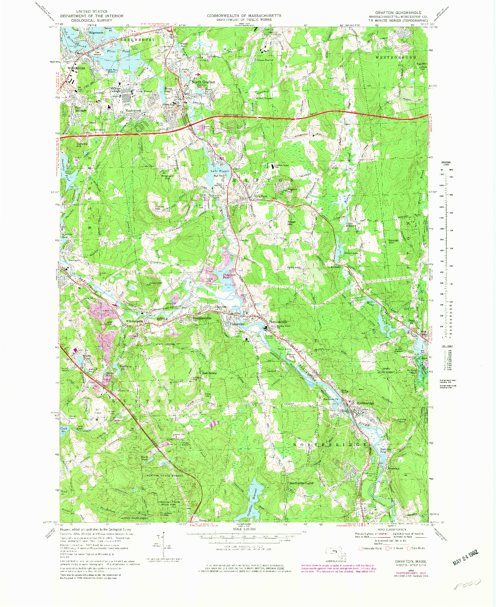 USGS 1:25000-SCALE QUADRANGLE FOR GRAFTON, MA 1969