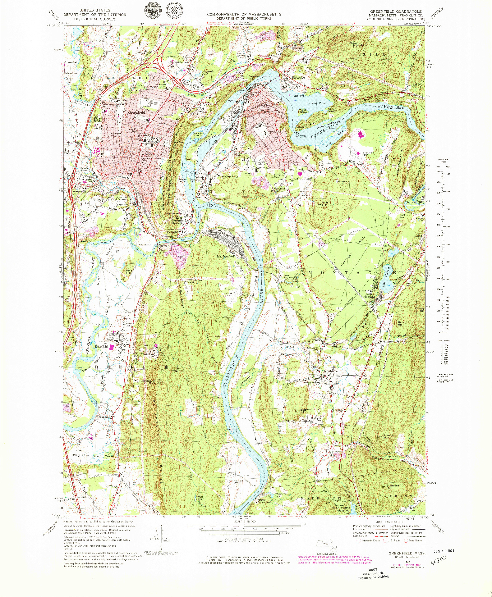 USGS 1:25000-SCALE QUADRANGLE FOR GREENFIELD, MA 1968
