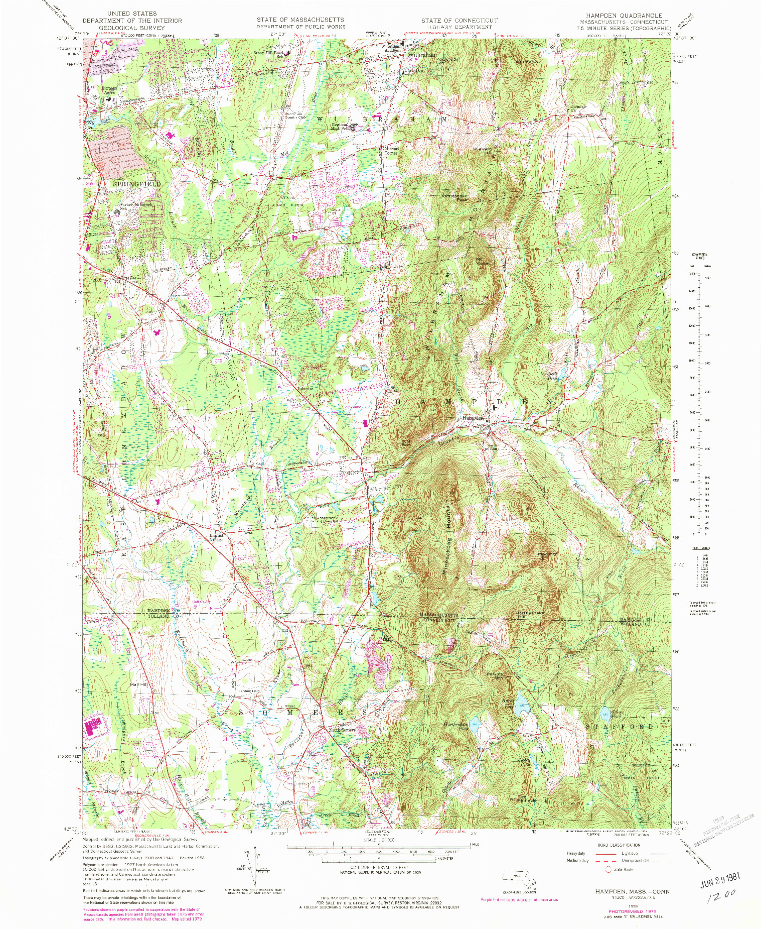 USGS 1:25000-SCALE QUADRANGLE FOR HAMPDEN, MA 1958