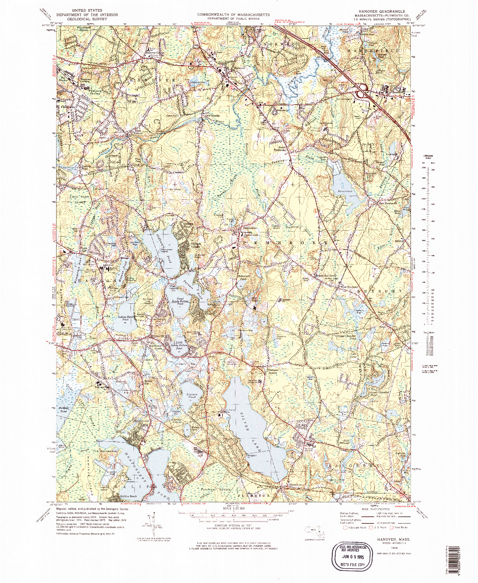 USGS 1:25000-SCALE QUADRANGLE FOR HANOVER, MA 1978