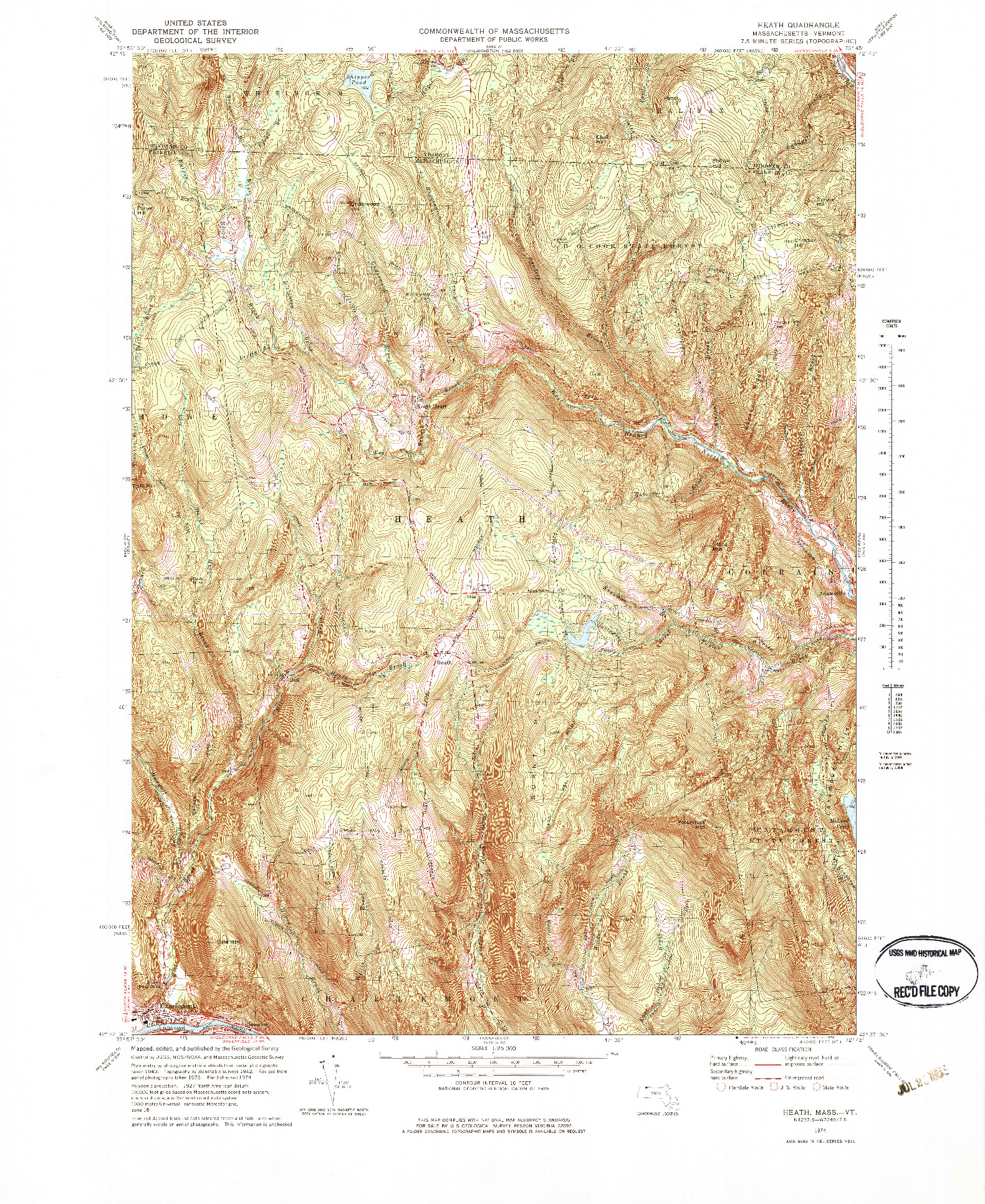 USGS 1:25000-SCALE QUADRANGLE FOR HEATH, MA 1974