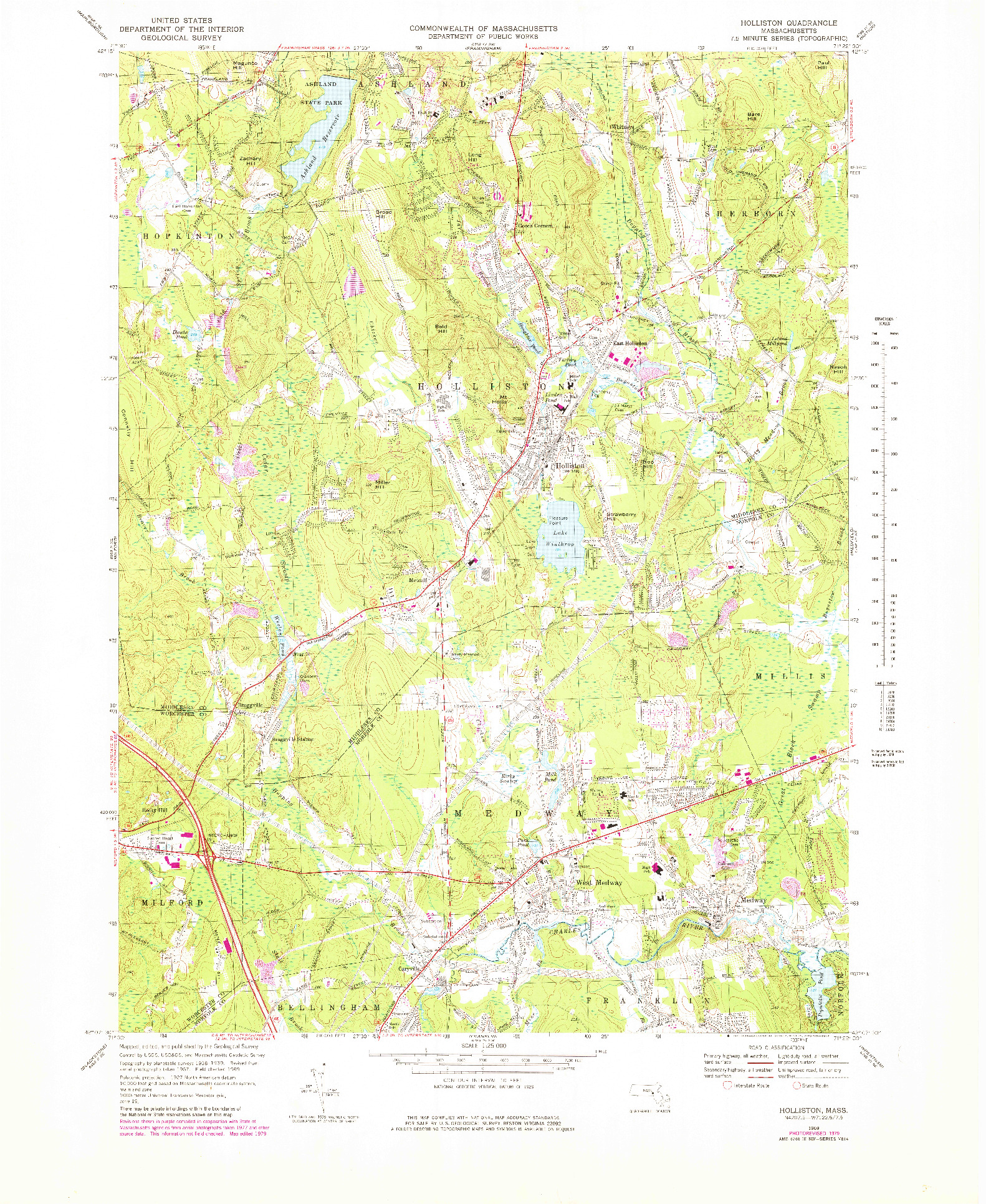 USGS 1:25000-SCALE QUADRANGLE FOR HOLLISTON, MA 1969