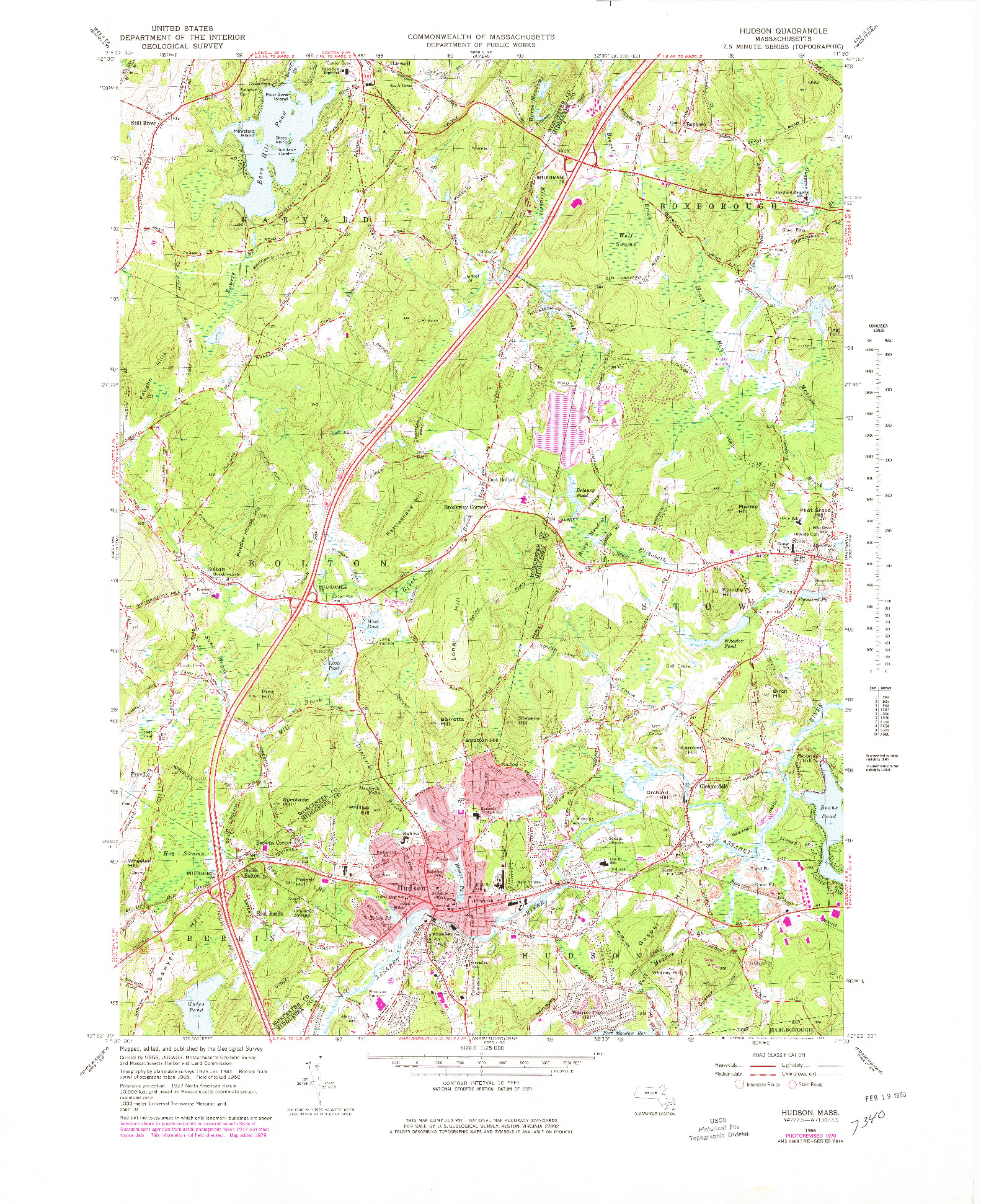 USGS 1:25000-SCALE QUADRANGLE FOR HUDSON, MA 1966
