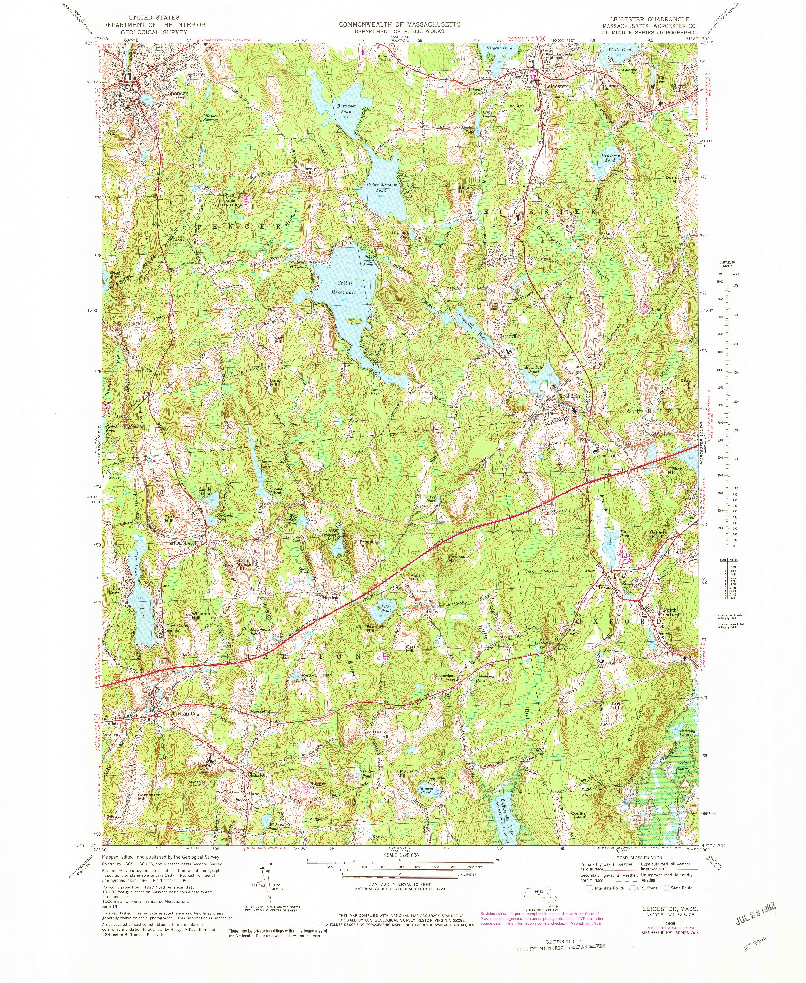 USGS 1:25000-SCALE QUADRANGLE FOR LEICESTER, MA 1969