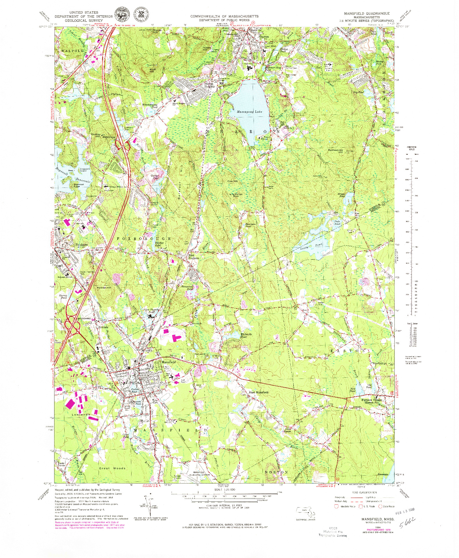 USGS 1:25000-SCALE QUADRANGLE FOR MANSFIELD, MA 1964