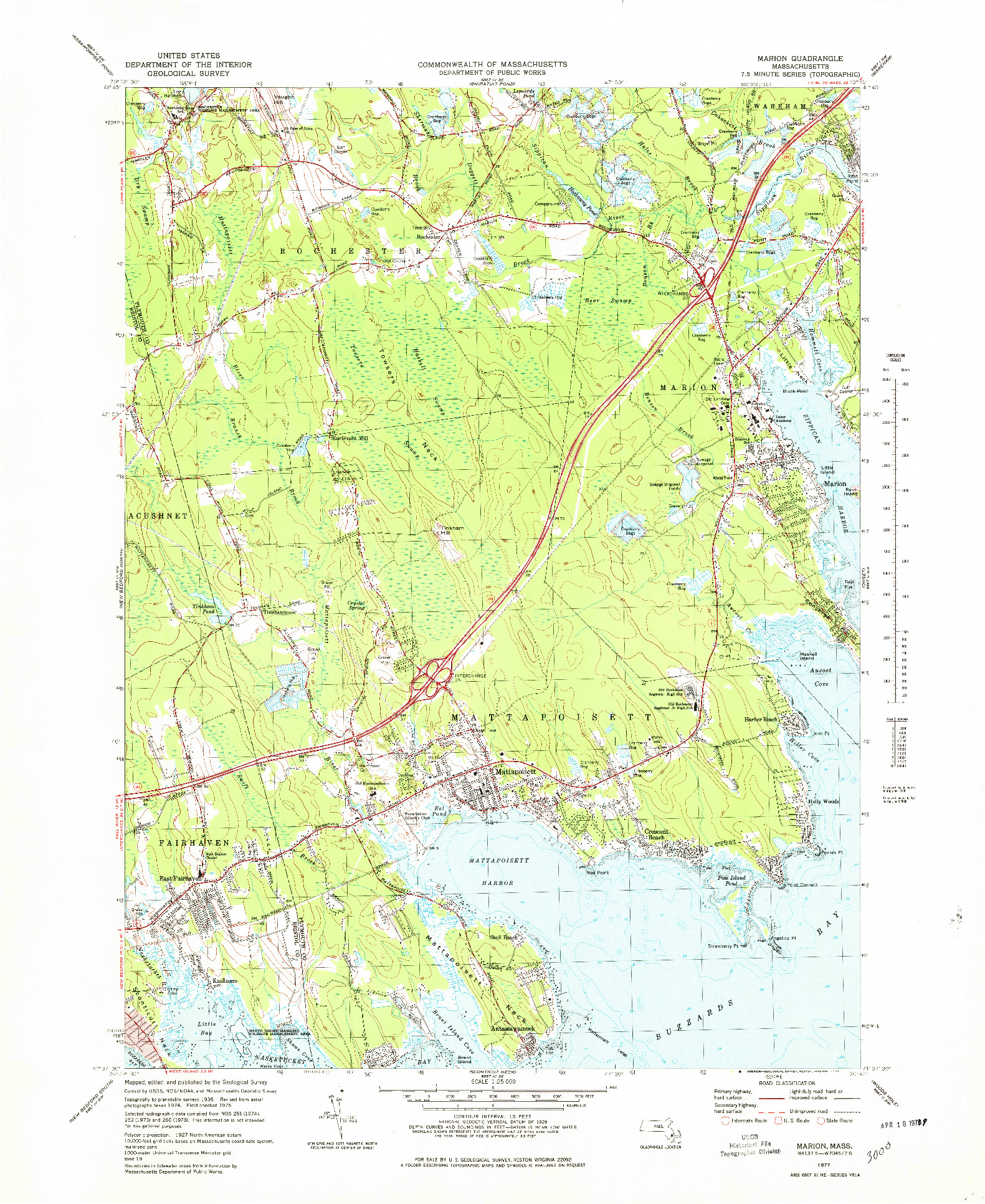 USGS 1:25000-SCALE QUADRANGLE FOR MARION, MA 1977