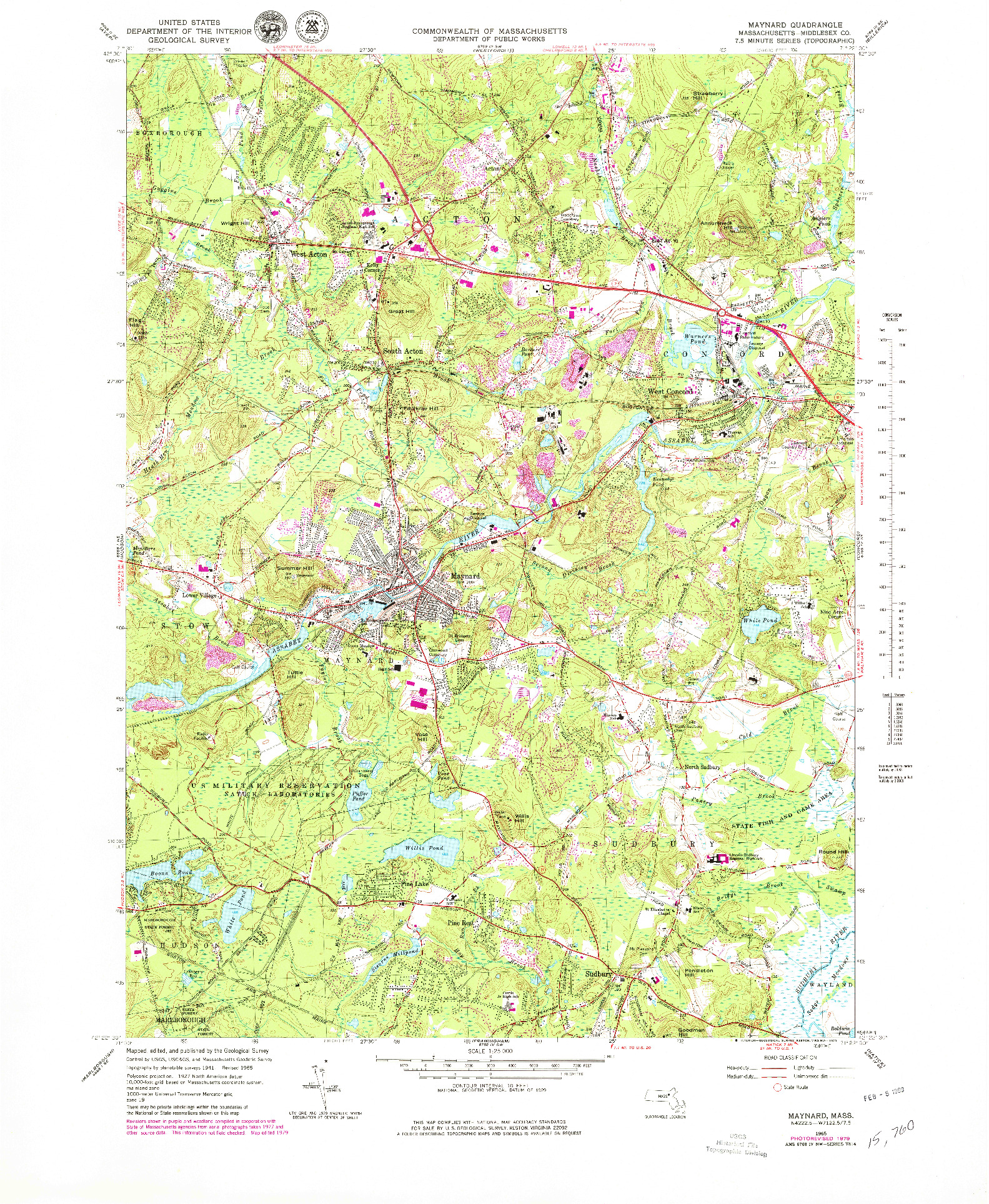 USGS 1:25000-SCALE QUADRANGLE FOR MAYNARD, MA 1965