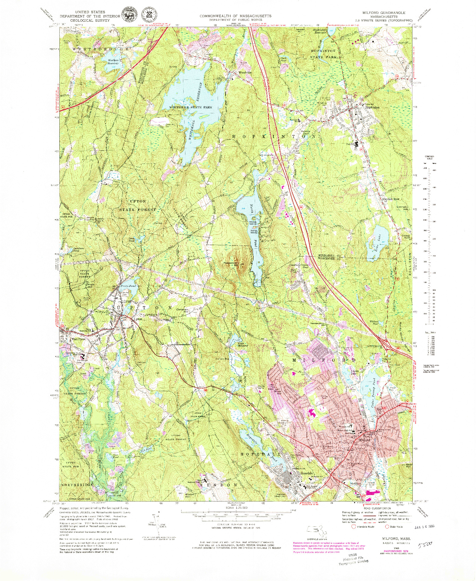 USGS 1:25000-SCALE QUADRANGLE FOR MILFORD, MA 1968