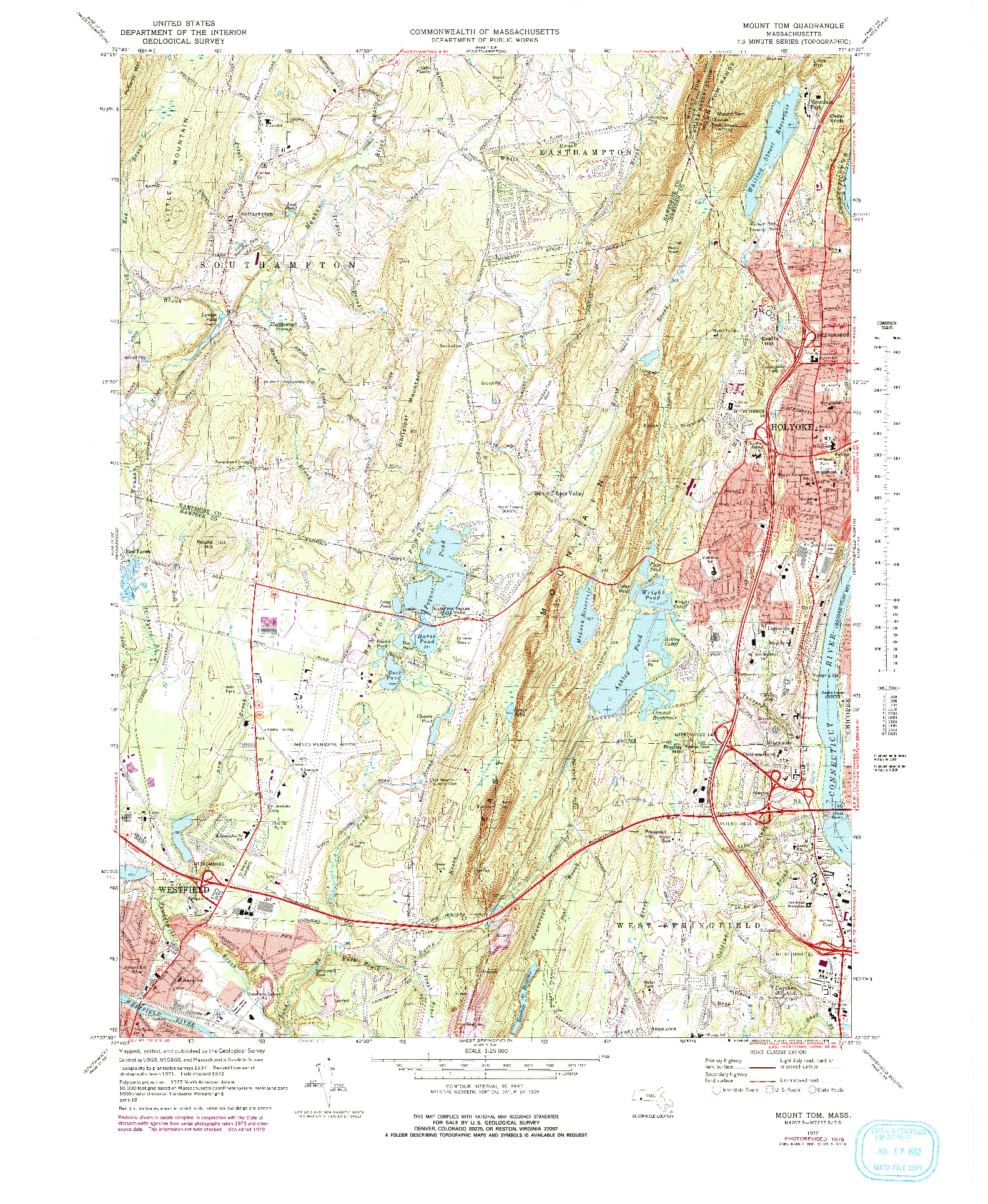 USGS 1:25000-SCALE QUADRANGLE FOR MOUNT TOM, MA 1972