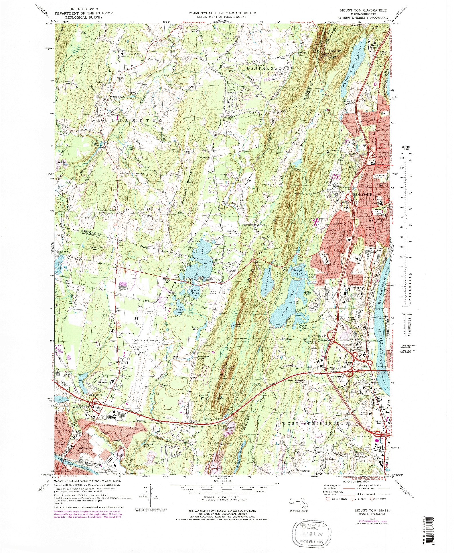 USGS 1:25000-SCALE QUADRANGLE FOR MOUNT TOM, MA 1972