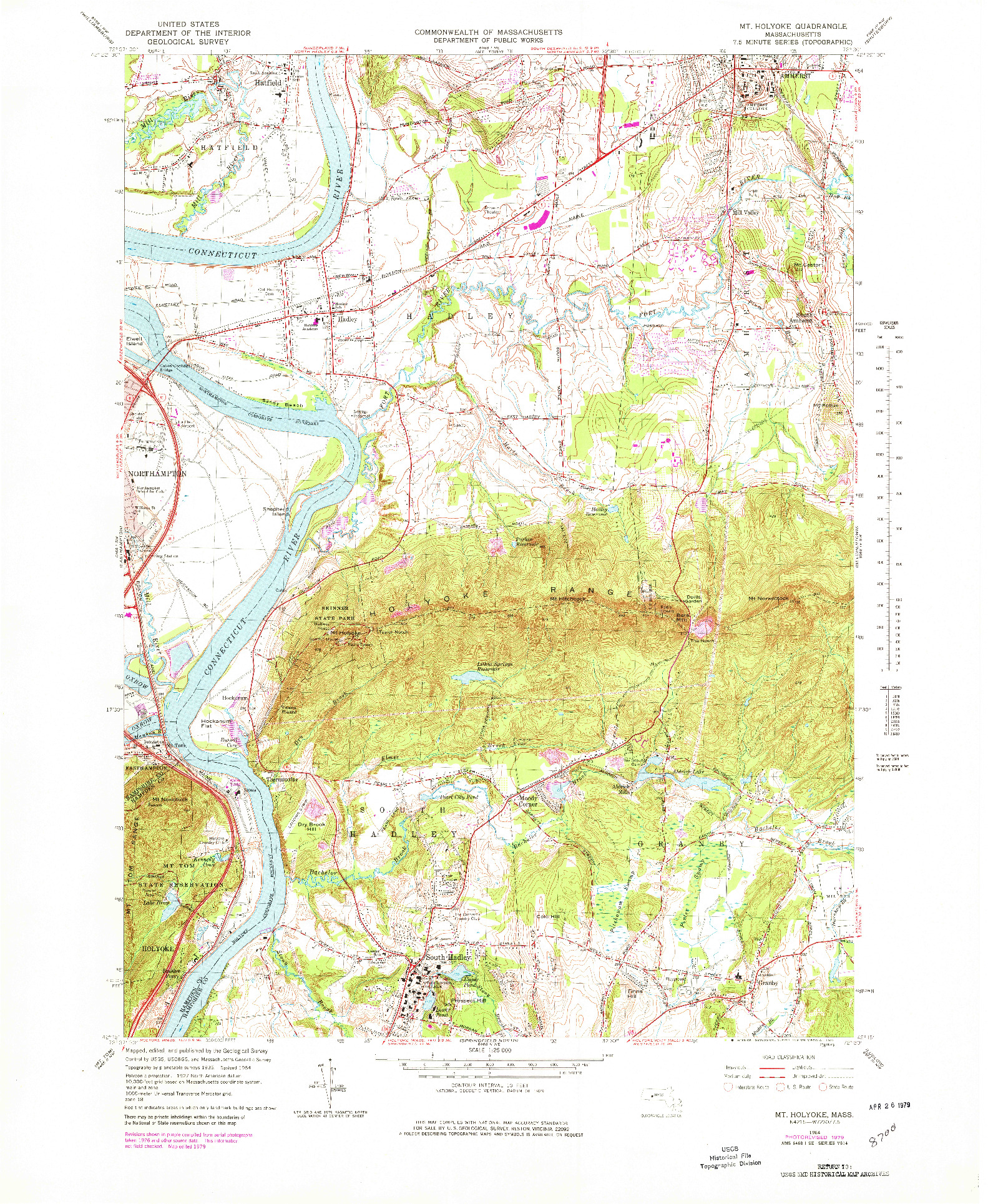 USGS 1:25000-SCALE QUADRANGLE FOR MT HOLYOKE, MA 1964