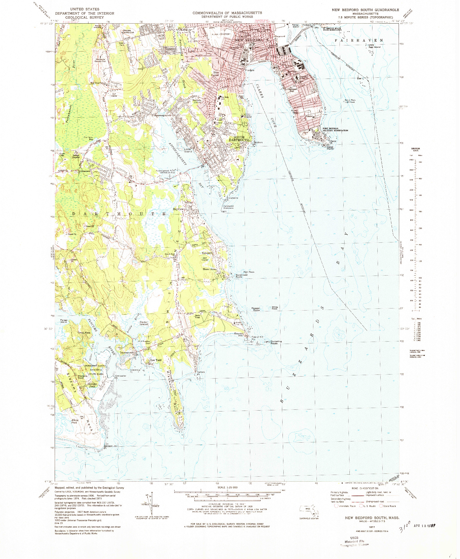 USGS 1:25000-SCALE QUADRANGLE FOR NEW BEDFORD SOUTH, MA 1977