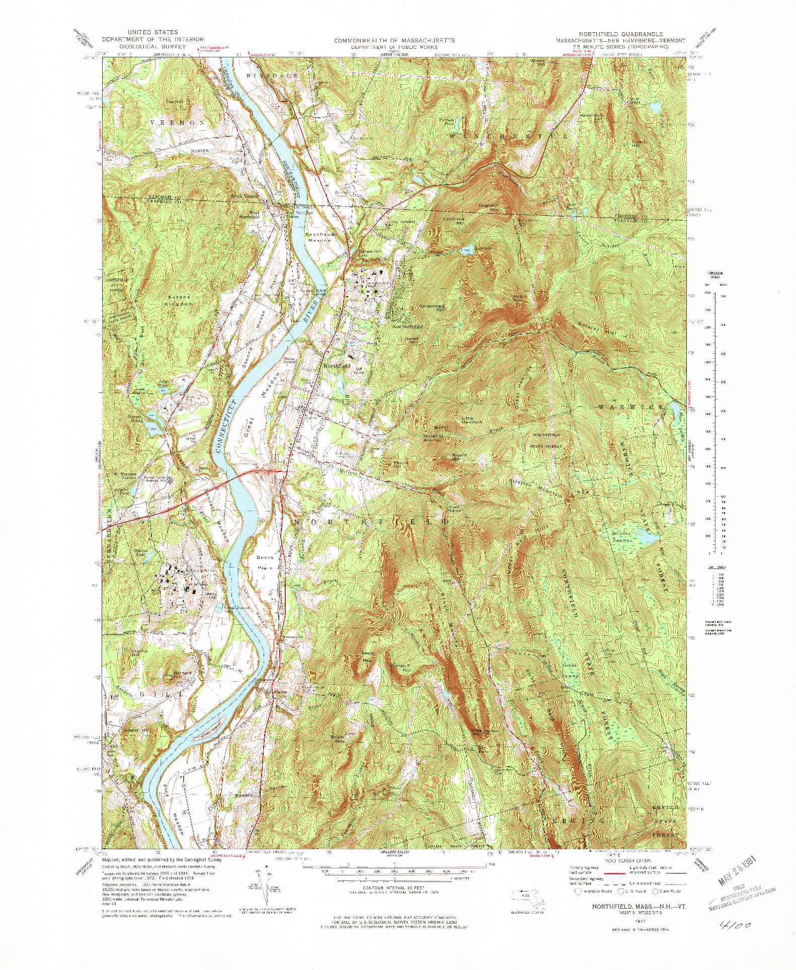 USGS 1:25000-SCALE QUADRANGLE FOR NORTHFIELD, MA 1977