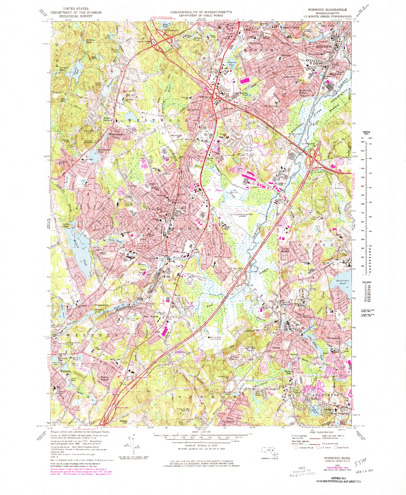 USGS 1:25000-SCALE QUADRANGLE FOR NORWOOD, MA 1970