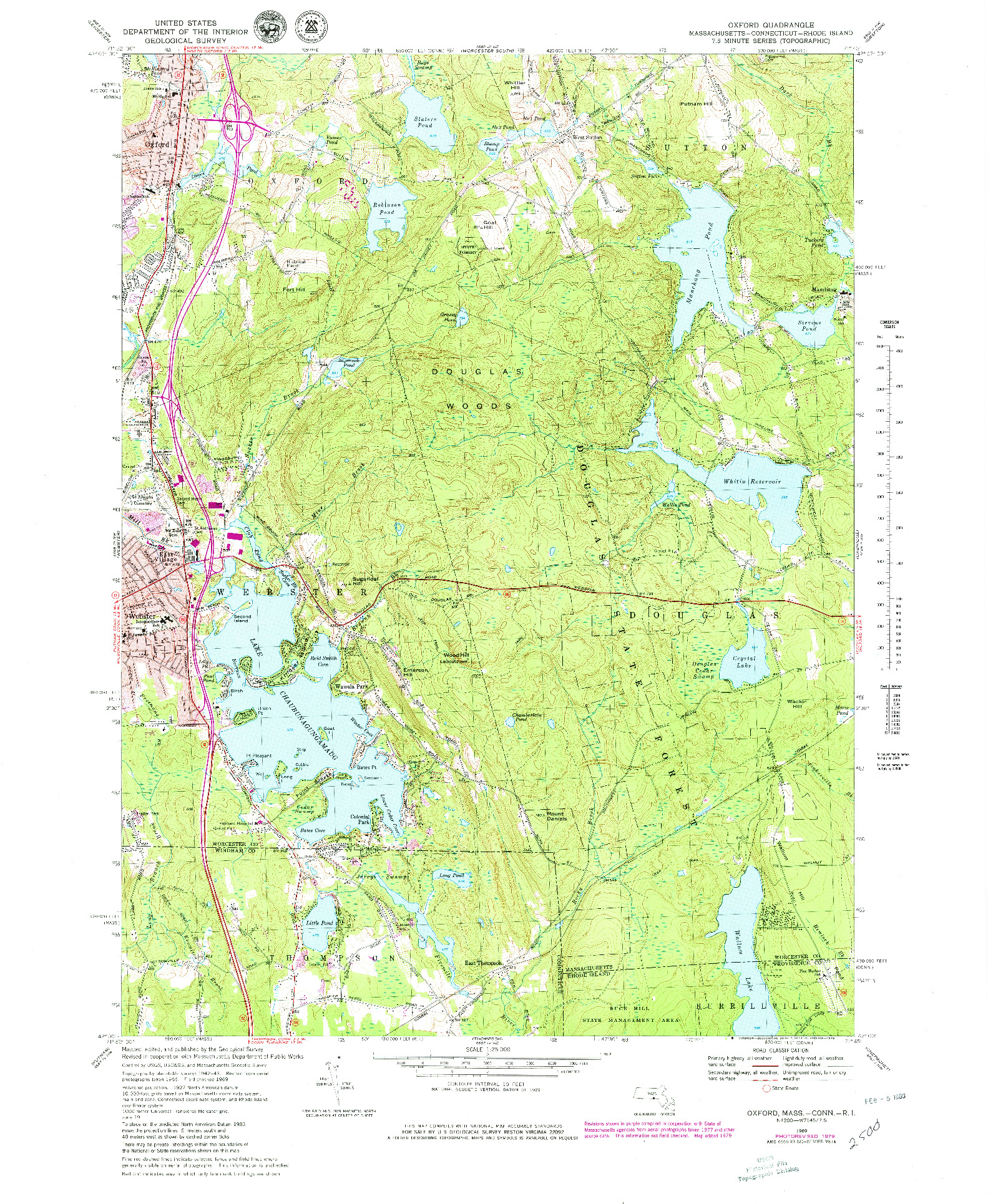 USGS 1:25000-SCALE QUADRANGLE FOR OXFORD, MA 1969