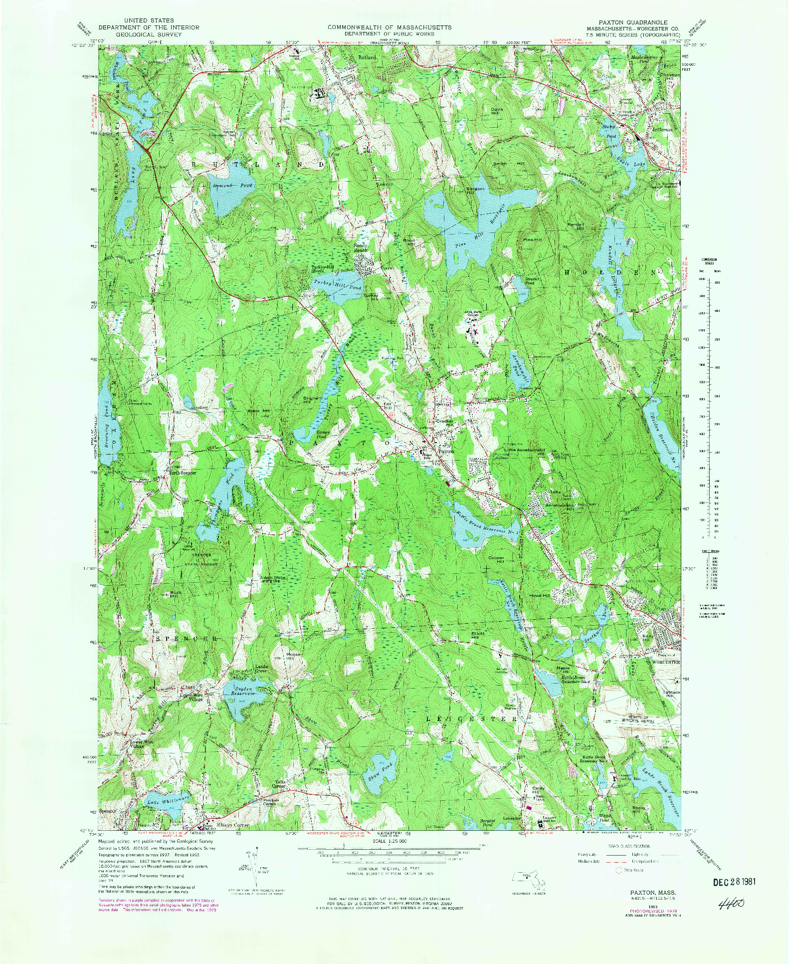 USGS 1:25000-SCALE QUADRANGLE FOR PAXTON, MA 1965