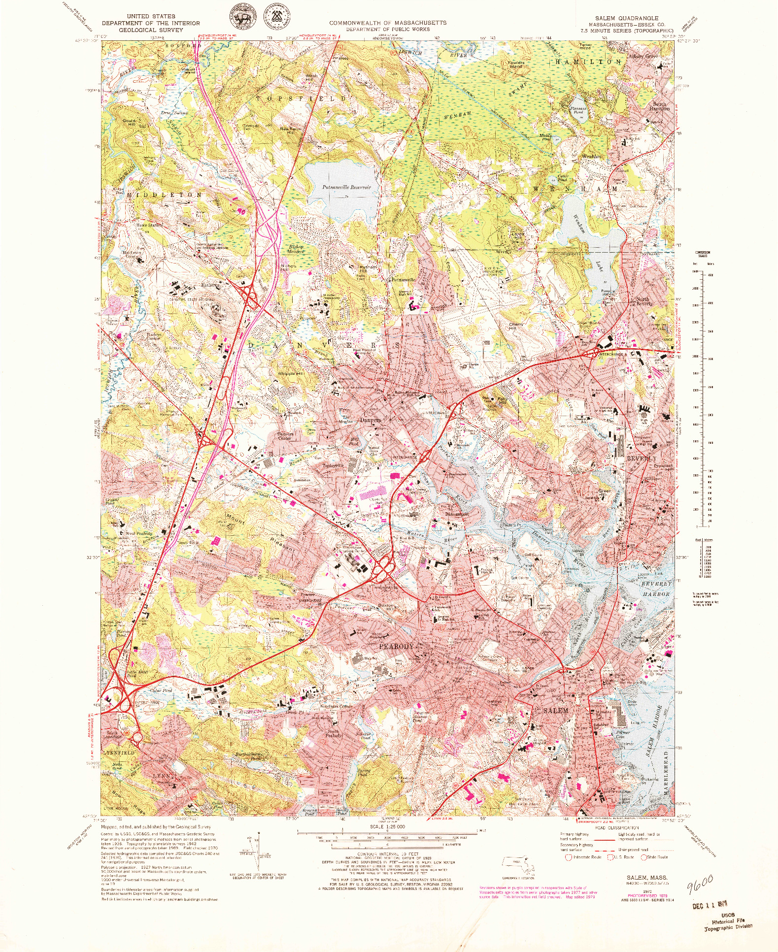 USGS 1:25000-SCALE QUADRANGLE FOR SALEM, MA 1970
