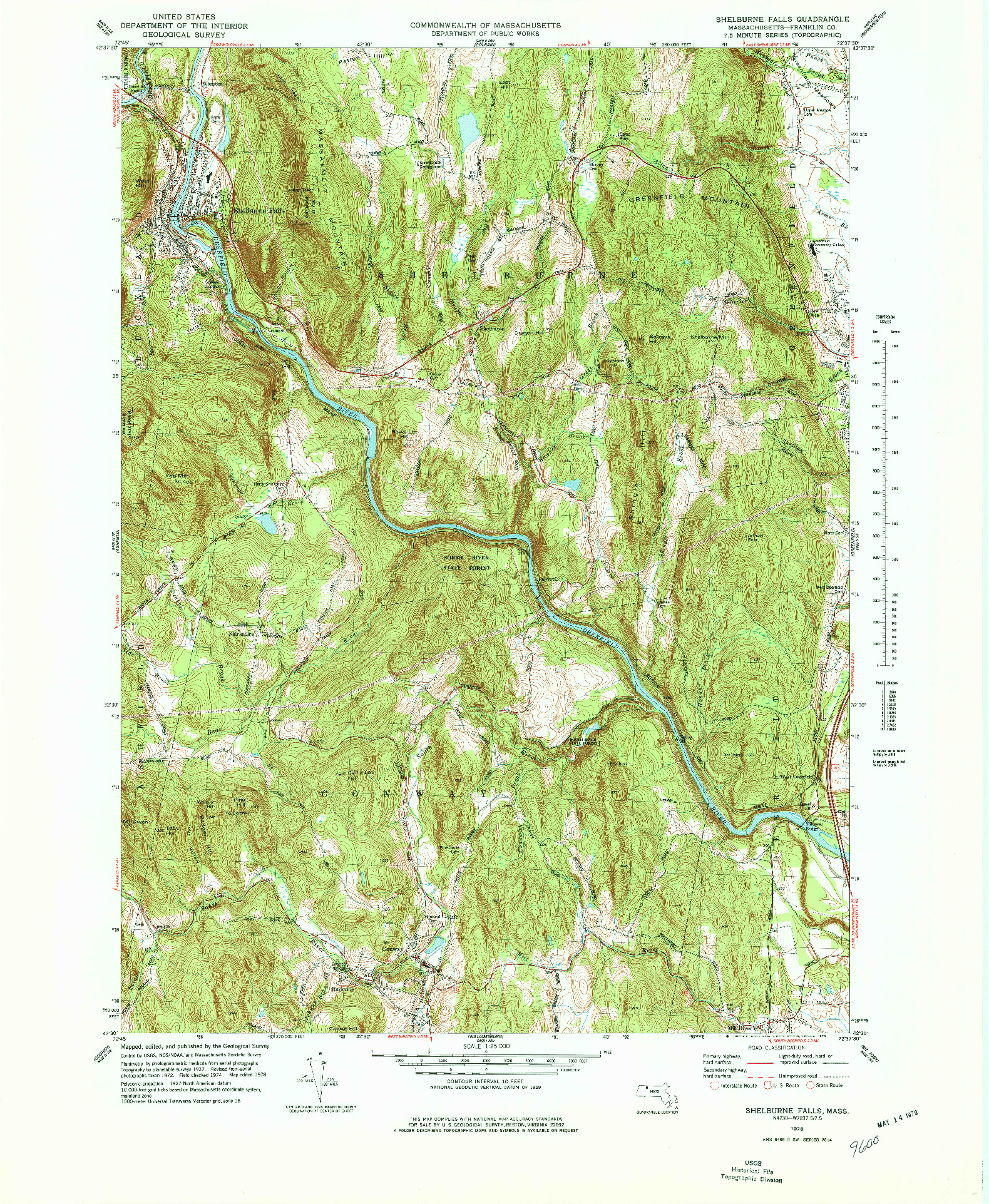 USGS 1:25000-SCALE QUADRANGLE FOR SHELBURNE FALLS, MA 1978