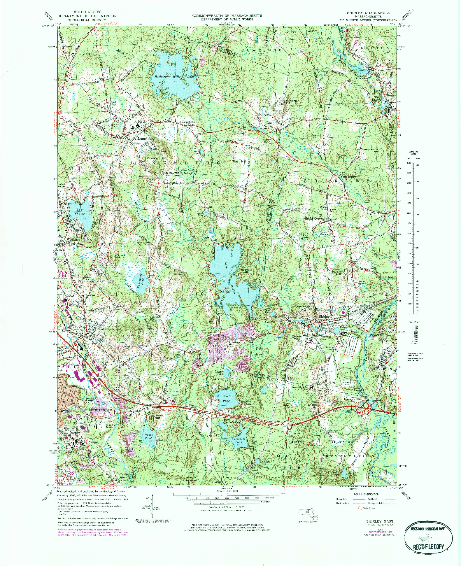 USGS 1:25000-SCALE QUADRANGLE FOR SHIRLEY, MA 1965