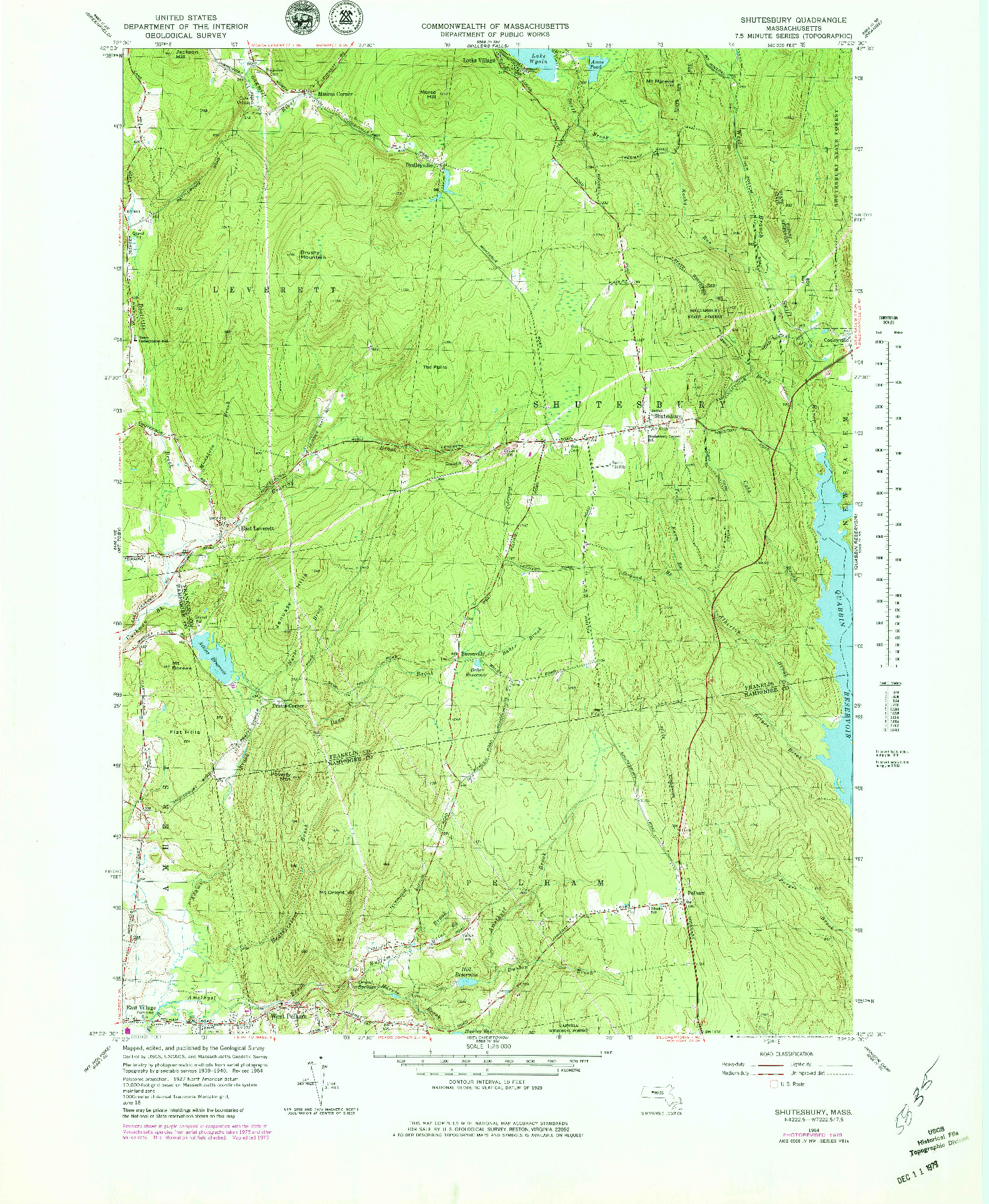 USGS 1:25000-SCALE QUADRANGLE FOR SHUTESBURY, MA 1964
