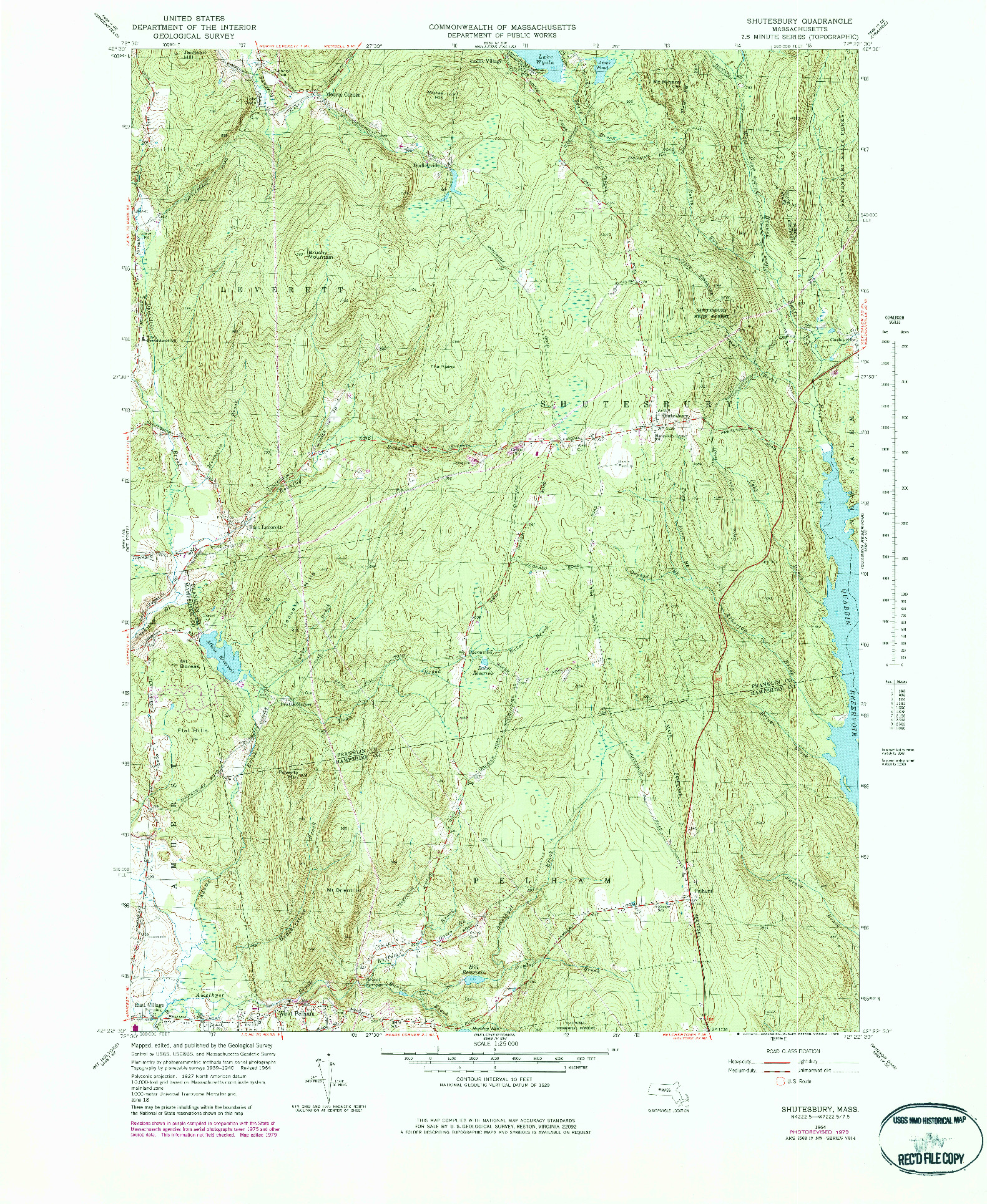 USGS 1:25000-SCALE QUADRANGLE FOR SHUTESBURY, MA 1964