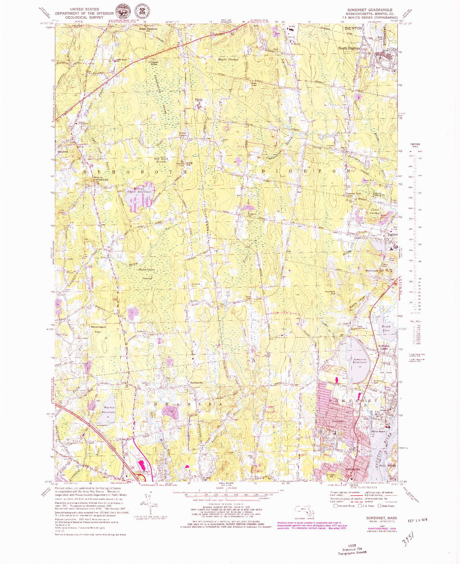 USGS 1:25000-SCALE QUADRANGLE FOR SOMERSET, MA 1967