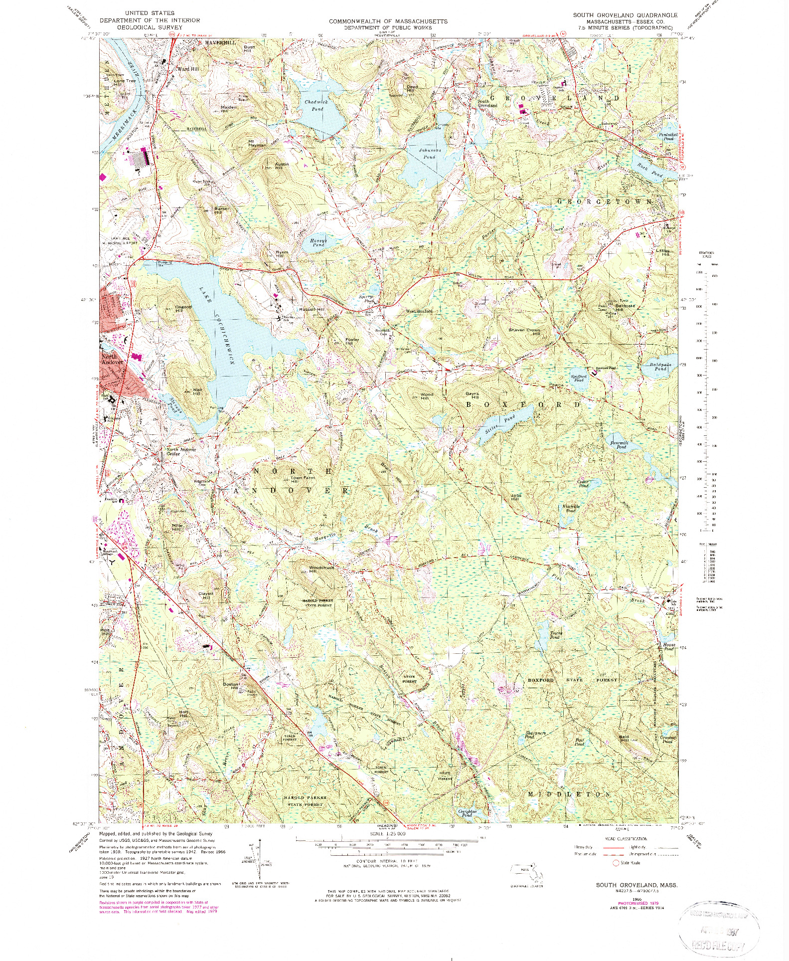 USGS 1:25000-SCALE QUADRANGLE FOR SOUTH GROVELAND, MA 1966