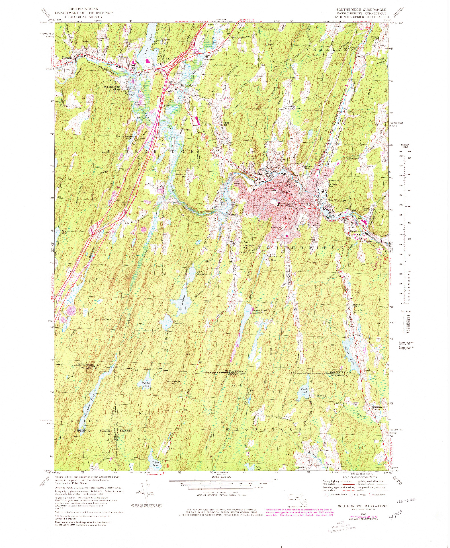 USGS 1:25000-SCALE QUADRANGLE FOR SOUTHBRIDGE, MA 1967