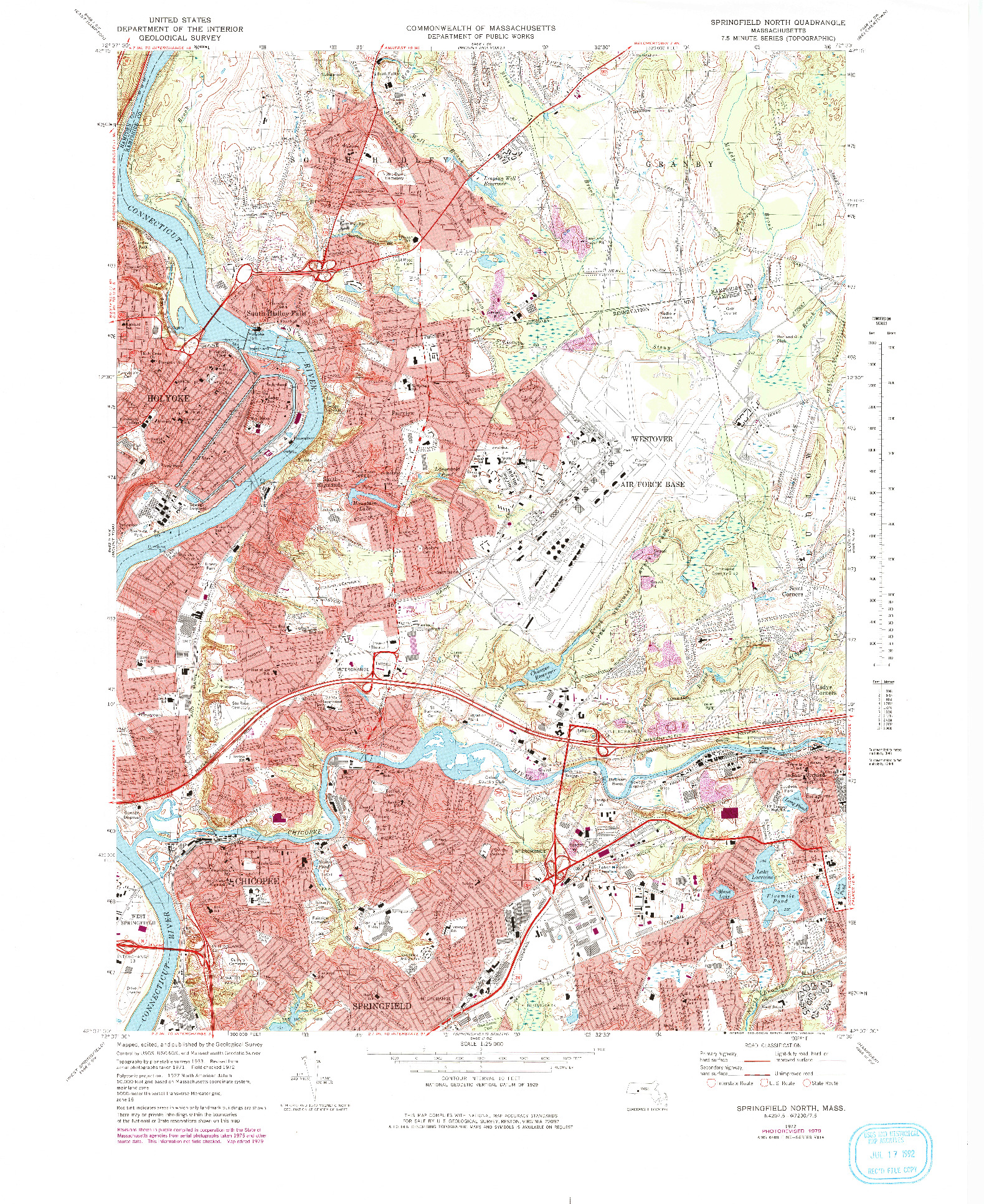 USGS 1:25000-SCALE QUADRANGLE FOR SPRINGFIELD NORTH, MA 1972