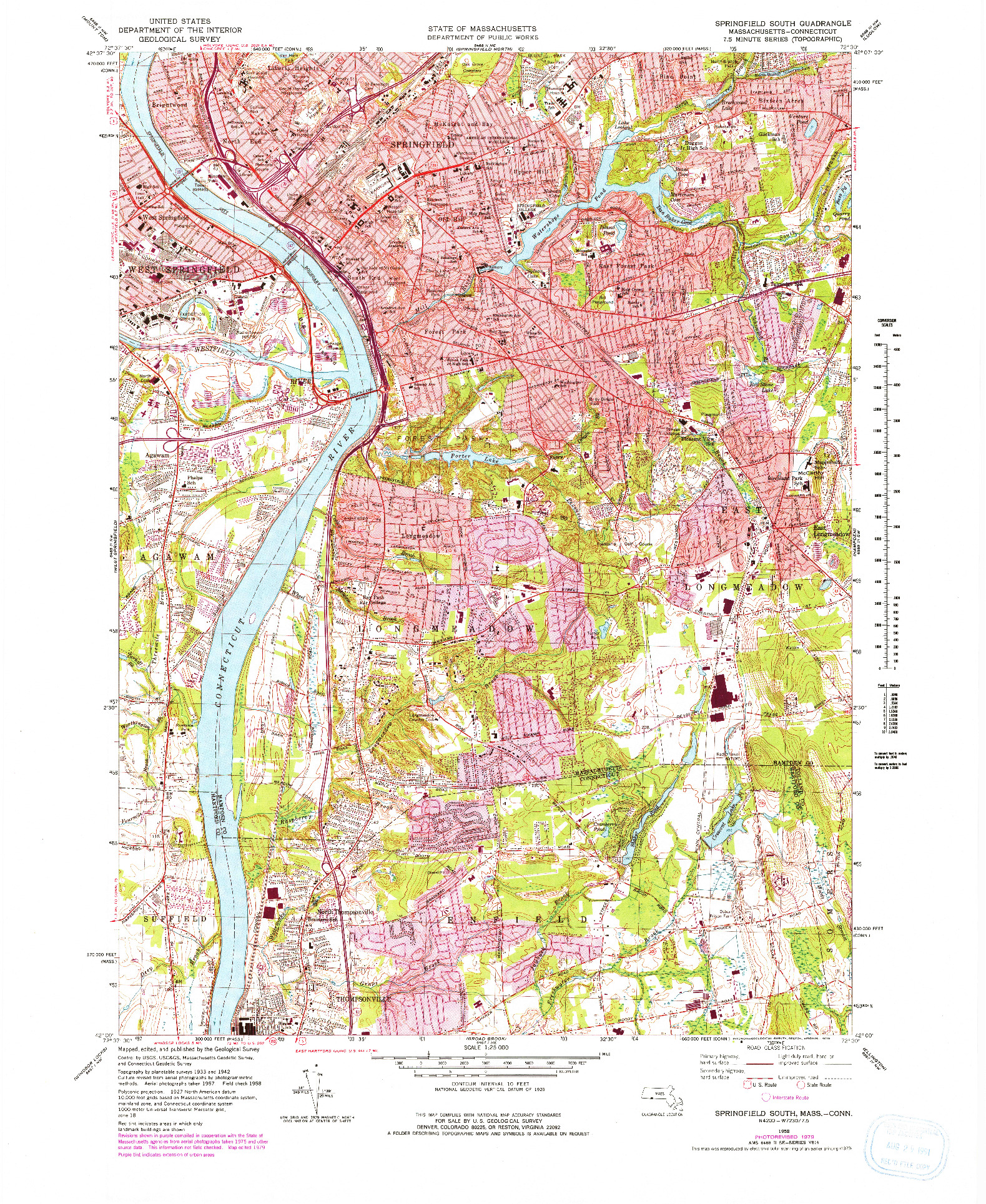 USGS 1:25000-SCALE QUADRANGLE FOR SPRINGFIELD SOUTH, MA 1958