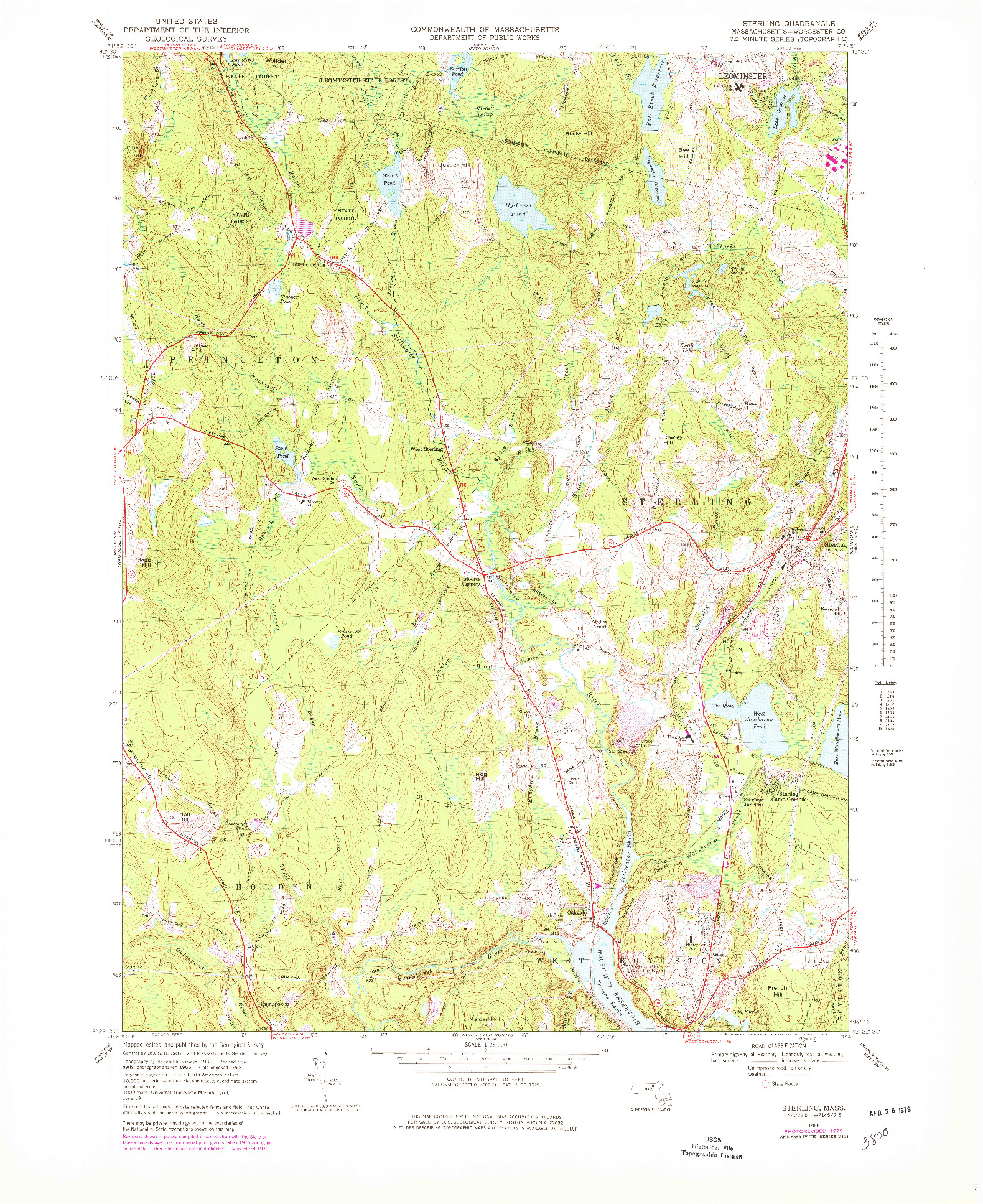 USGS 1:25000-SCALE QUADRANGLE FOR STERLING, MA 1968