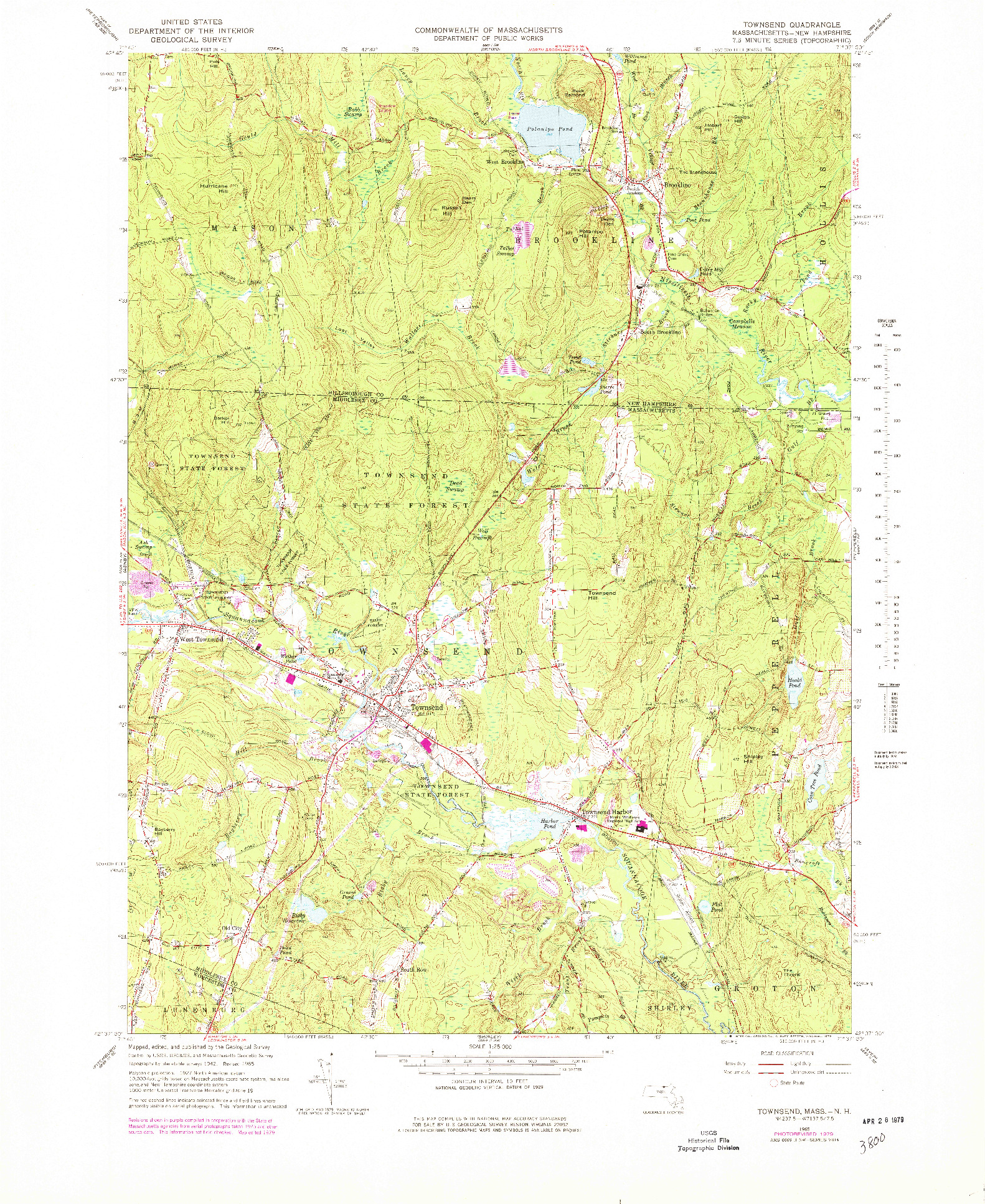 USGS 1:25000-SCALE QUADRANGLE FOR TOWNSEND, MA 1965