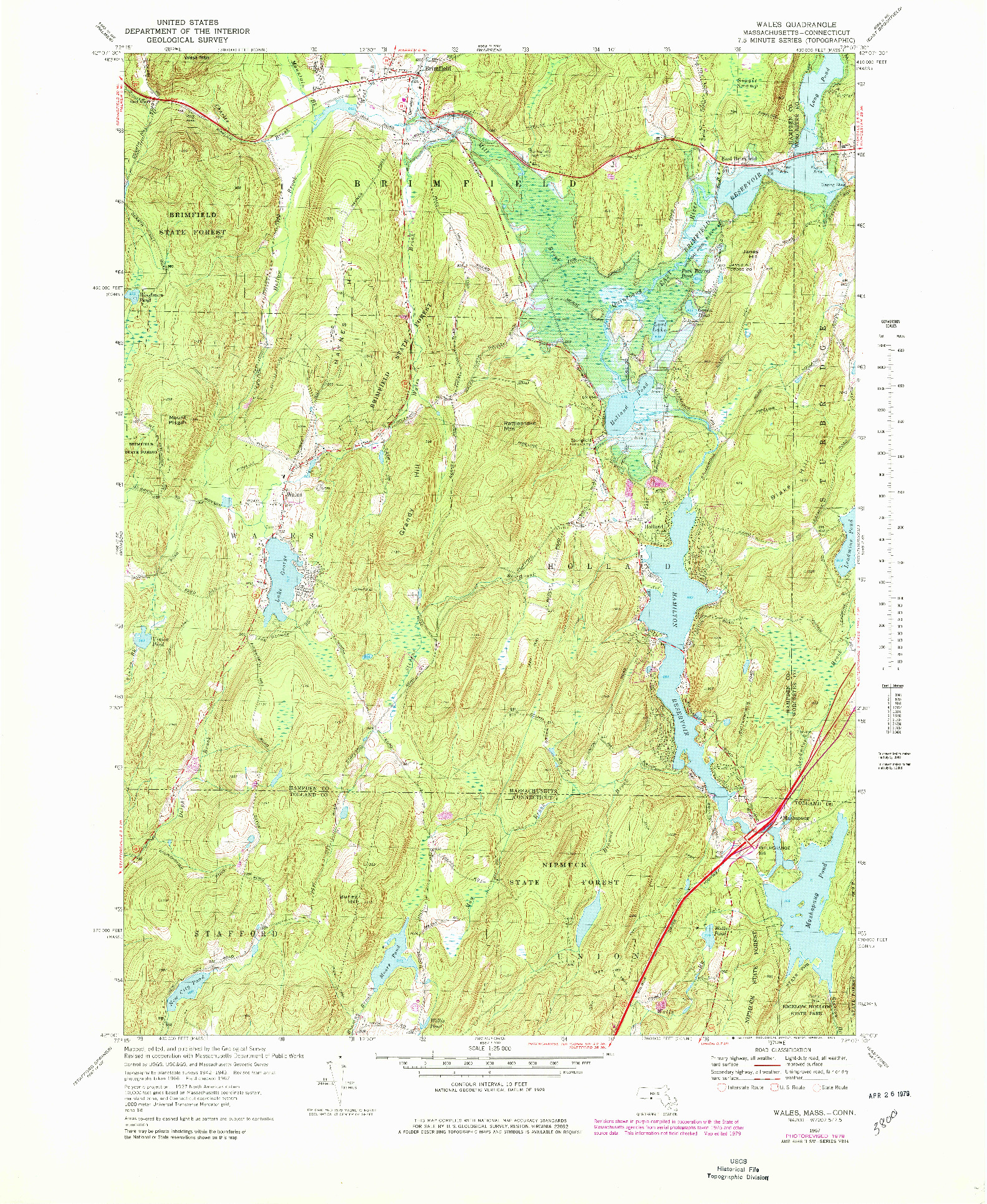 USGS 1:25000-SCALE QUADRANGLE FOR WALES, MA 1967
